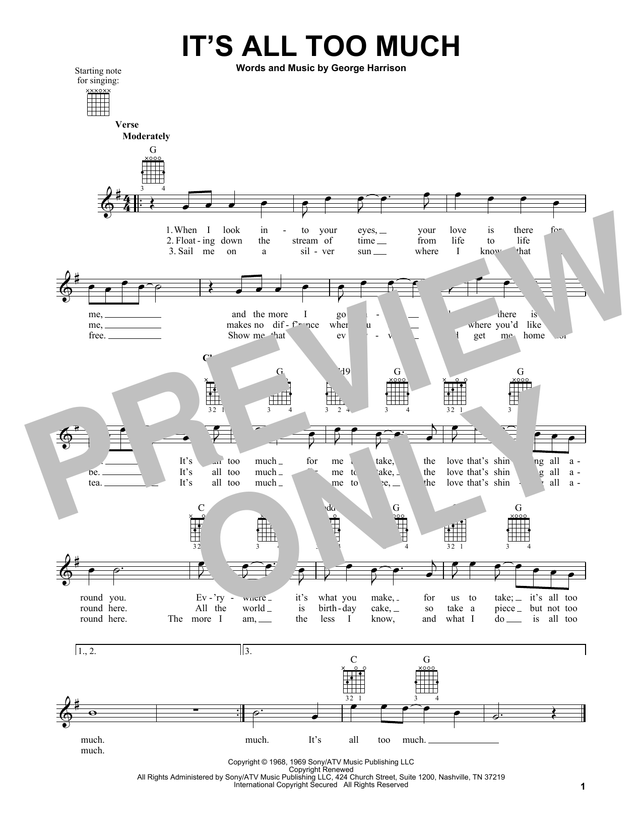 The Beatles It's All Too Much sheet music notes and chords. Download Printable PDF.