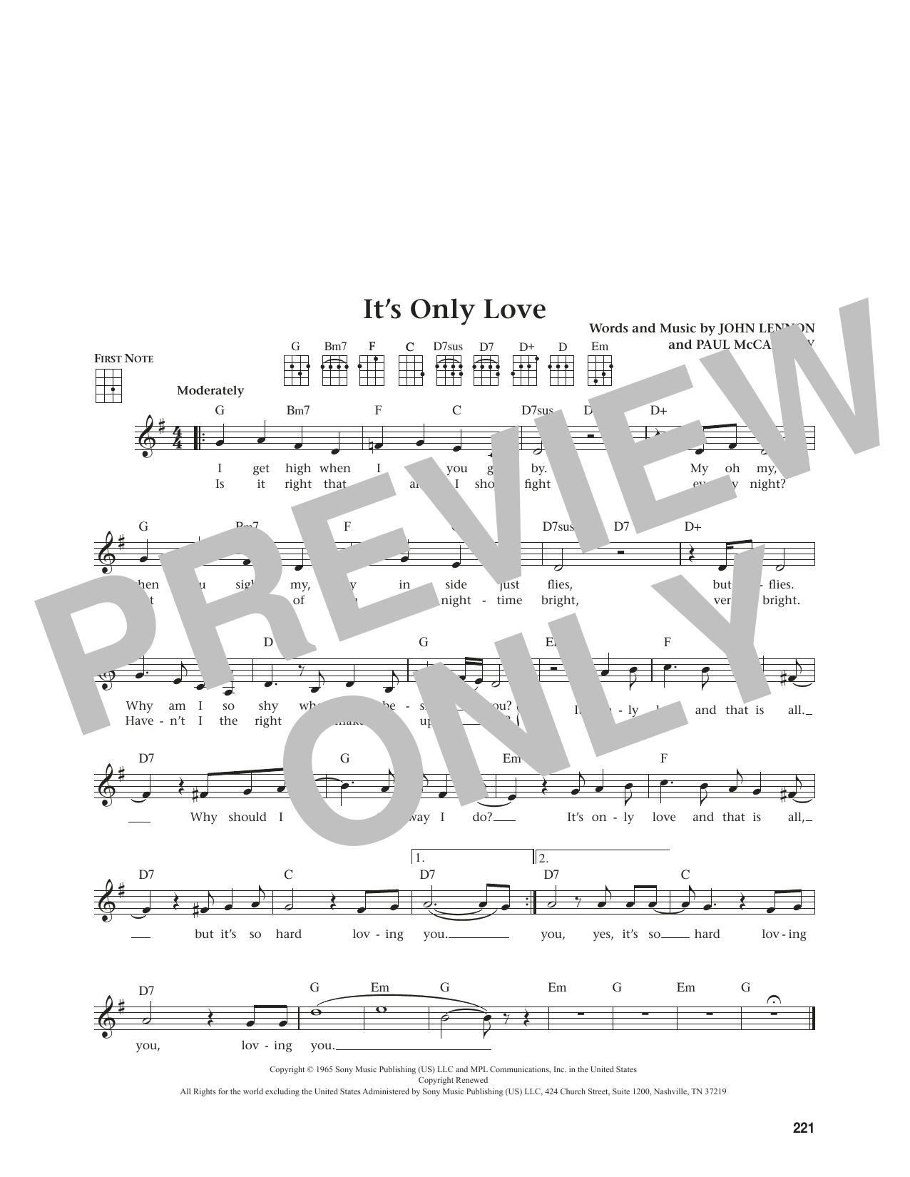 The Beatles It's Only Love (from The Daily Ukulele) (arr. Jim Beloff) sheet music notes and chords. Download Printable PDF.