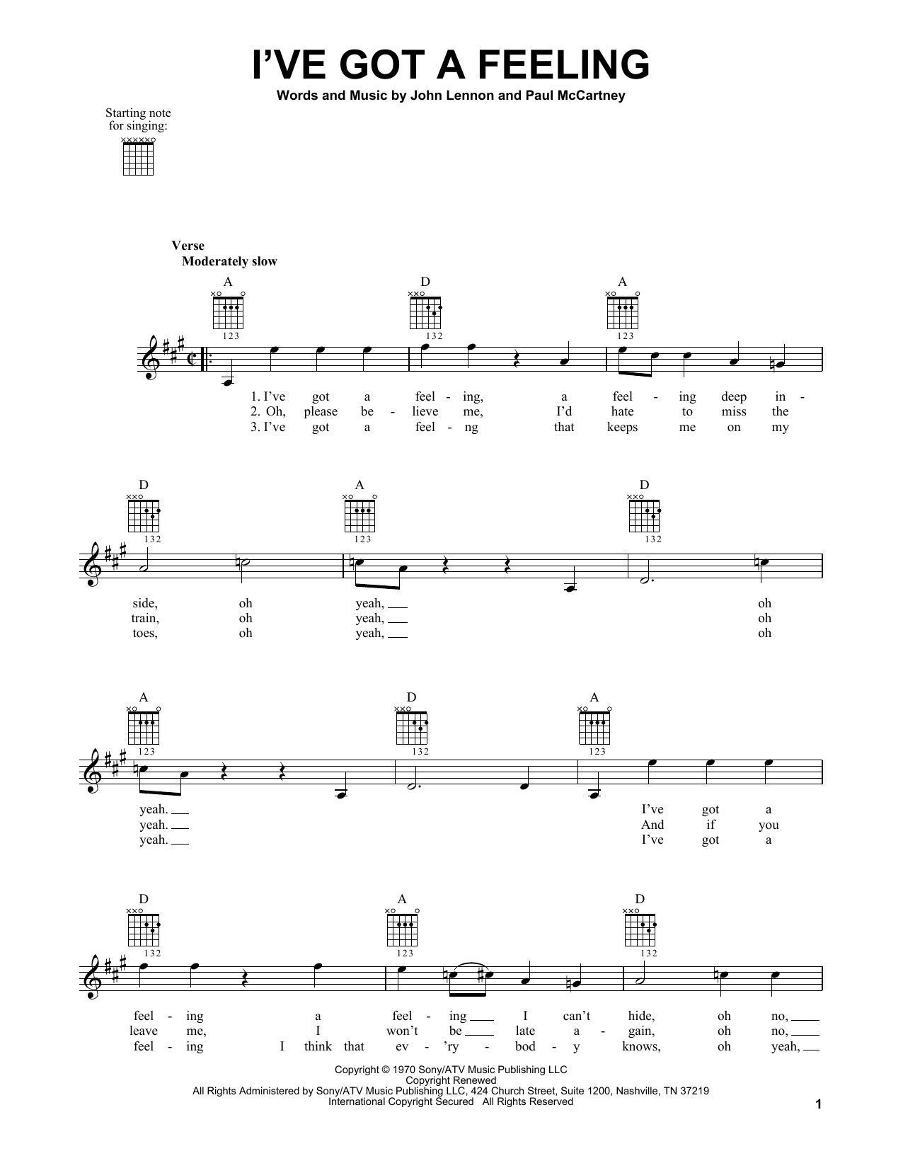 The Beatles I've Got A Feeling sheet music notes and chords. Download Printable PDF.