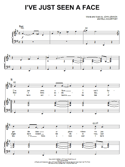 Learn to play The Beatles I've Just Seen A Face sheet music for Piano & Vocal in minutes. Price: 7.8900$ The Beatles I've Just Seen A Face sheet music notes and chords arranged for Piano & Vocal