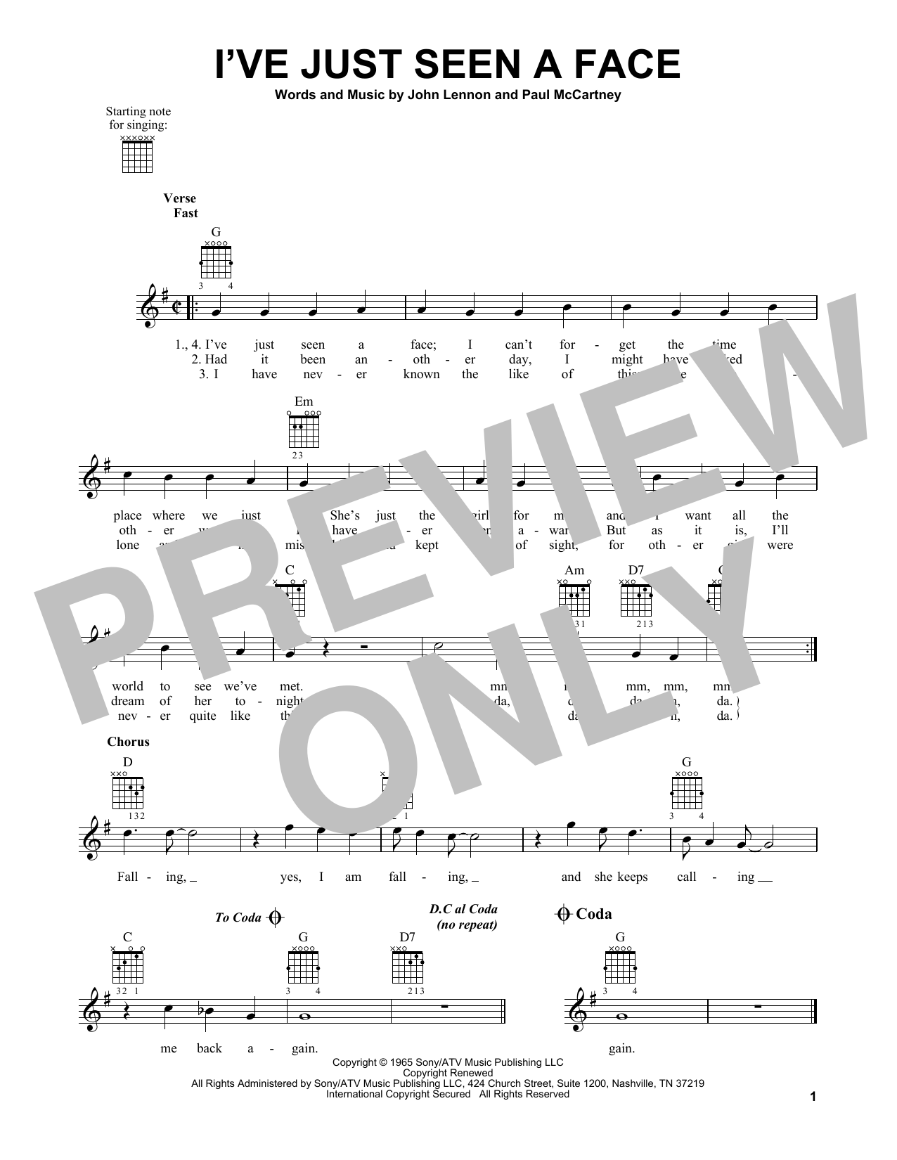 The Beatles I've Just Seen A Face sheet music notes and chords. Download Printable PDF.