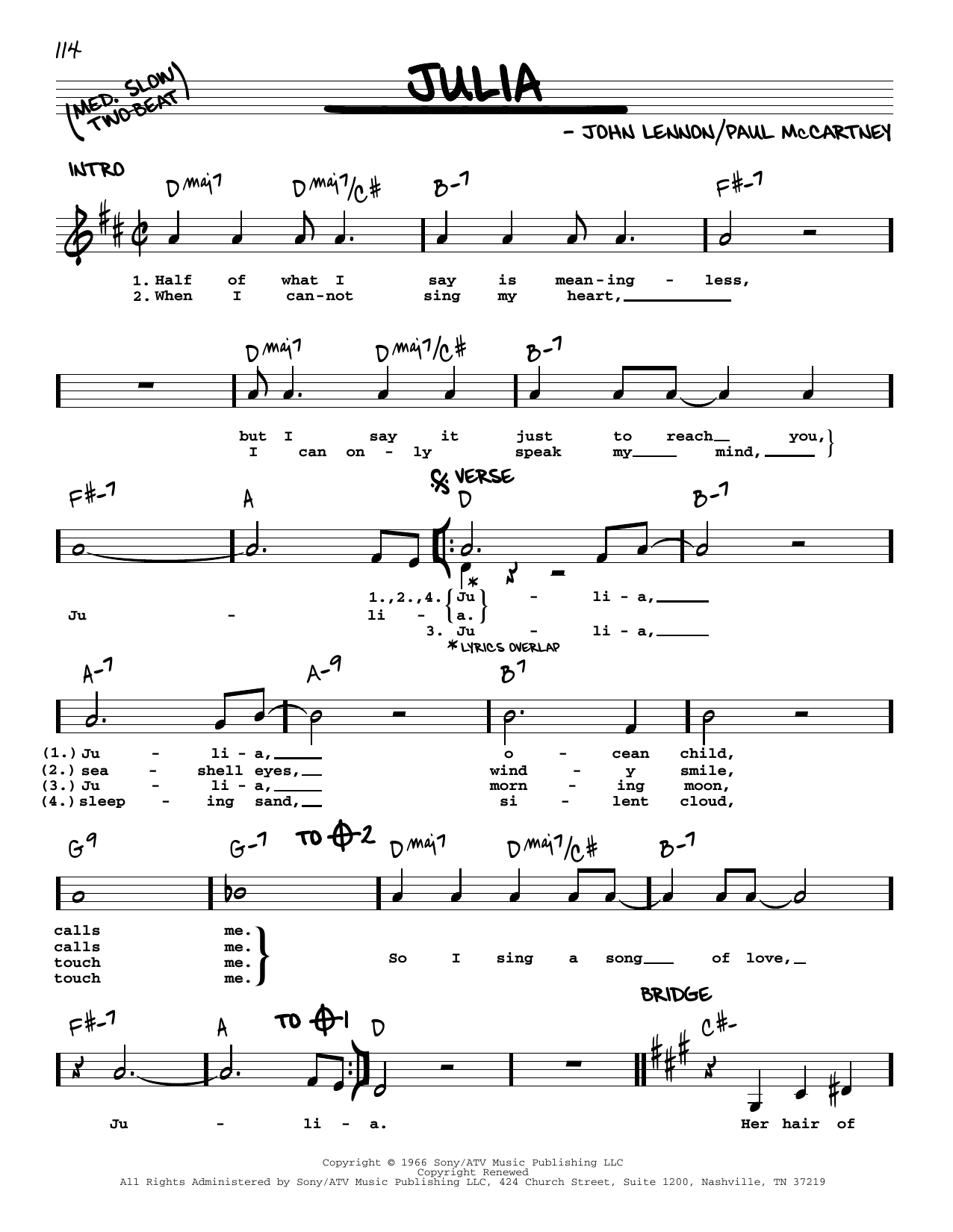 The Beatles Julia [Jazz version] sheet music notes and chords. Download Printable PDF.