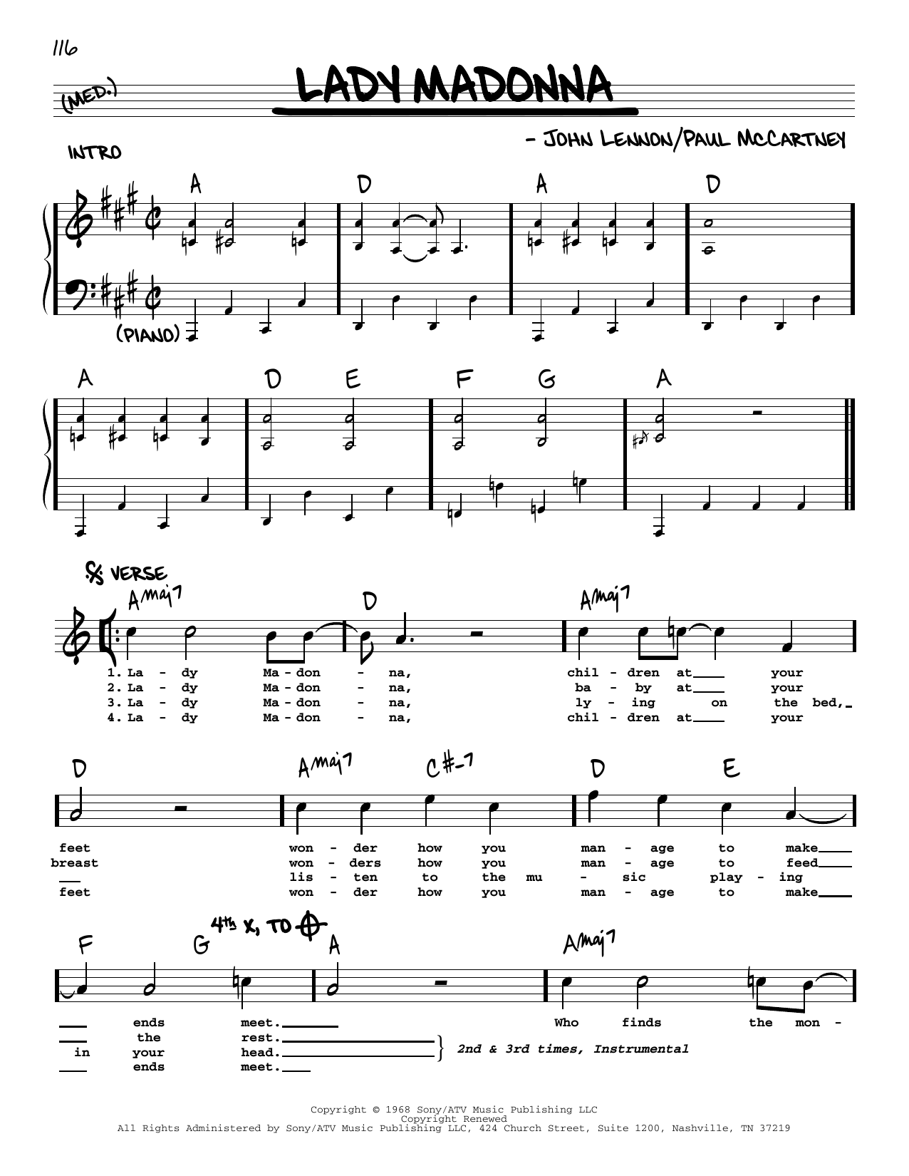 The Beatles Lady Madonna [Jazz version] sheet music notes and chords. Download Printable PDF.