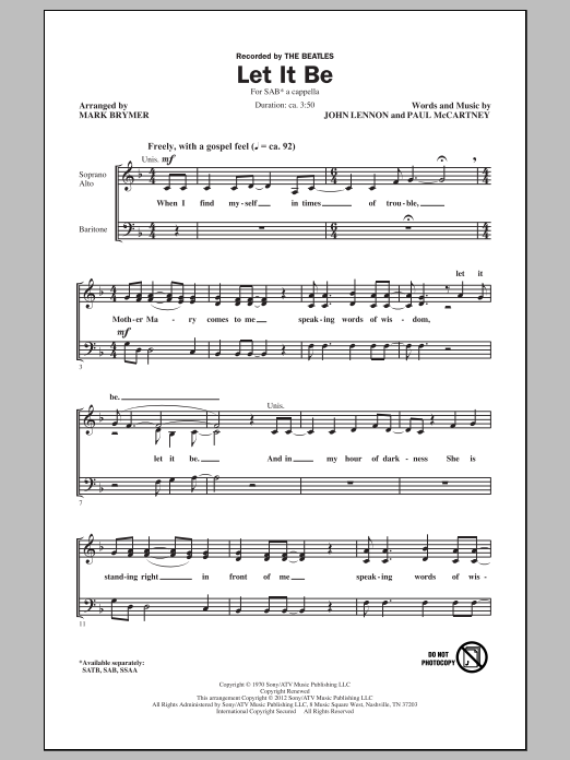 The Beatles Let It Be (arr. Mark Brymer) sheet music notes and chords. Download Printable PDF.