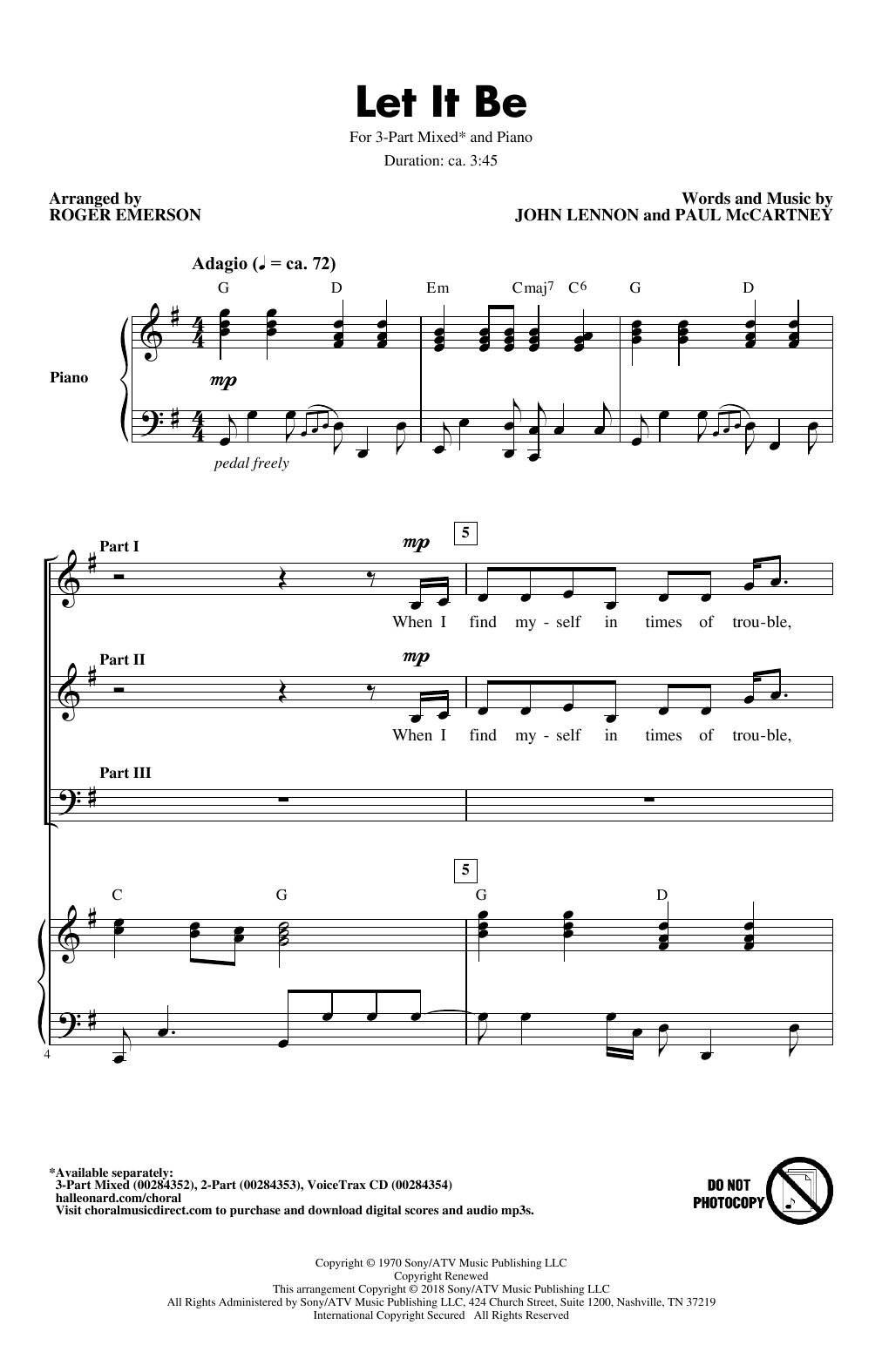 The Beatles Let It Be (arr. Roger Emerson) sheet music notes and chords. Download Printable PDF.