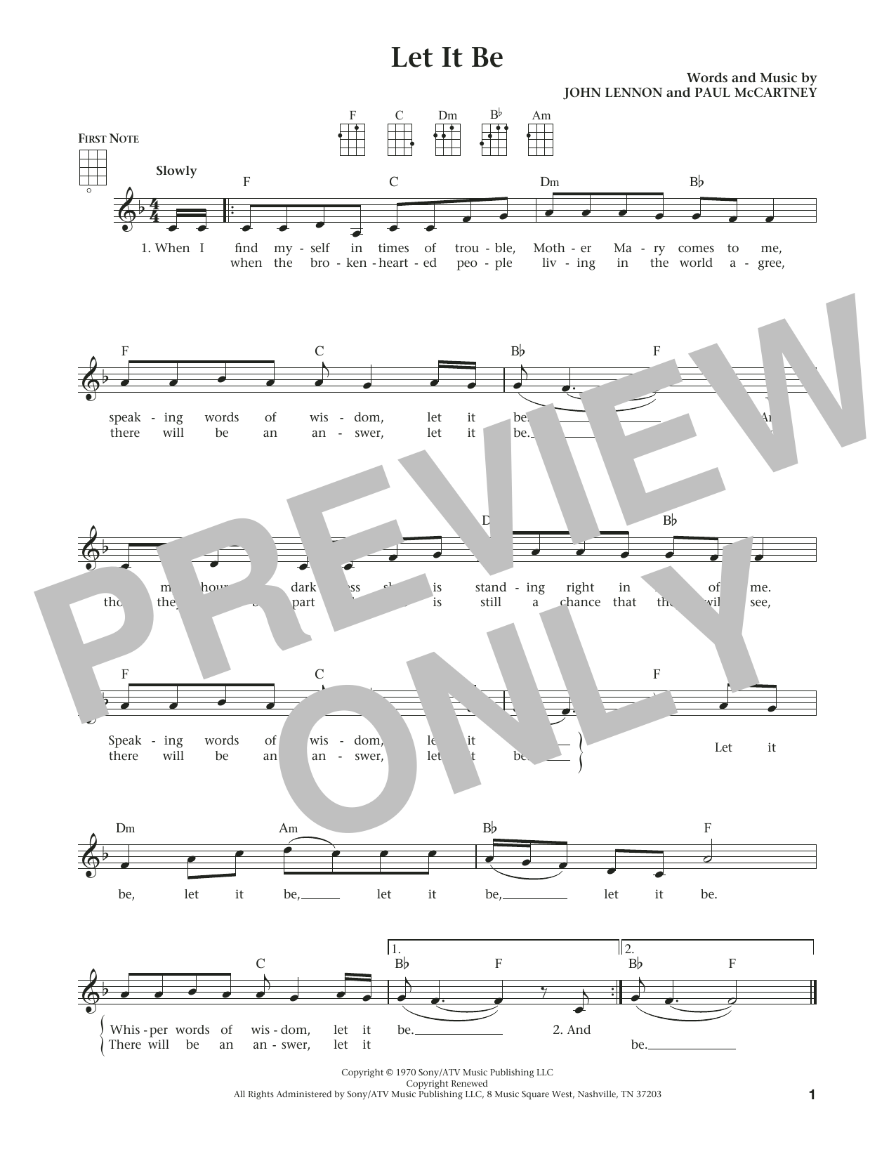 Learn to play The Beatles Let It Be (from The Daily Ukulele) (arr. Liz and Jim Beloff) sheet music for Ukulele in minutes. Price: 5.9900$ The Beatles Let It Be (from The Daily Ukulele) (arr. Liz and Jim Beloff) sheet music notes and chords arranged for Ukulele