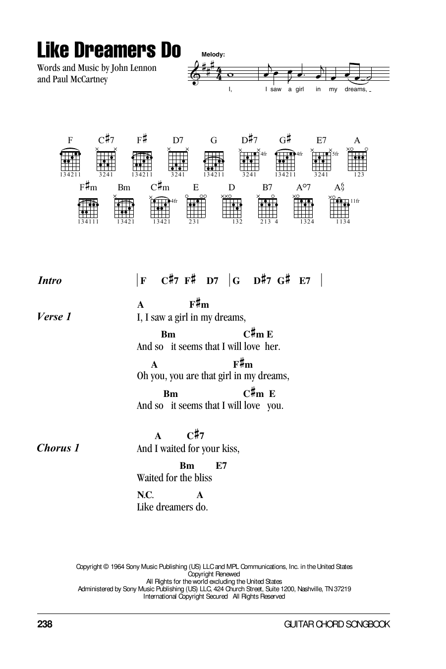 The Beatles Like Dreamers Do sheet music notes and chords. Download Printable PDF.