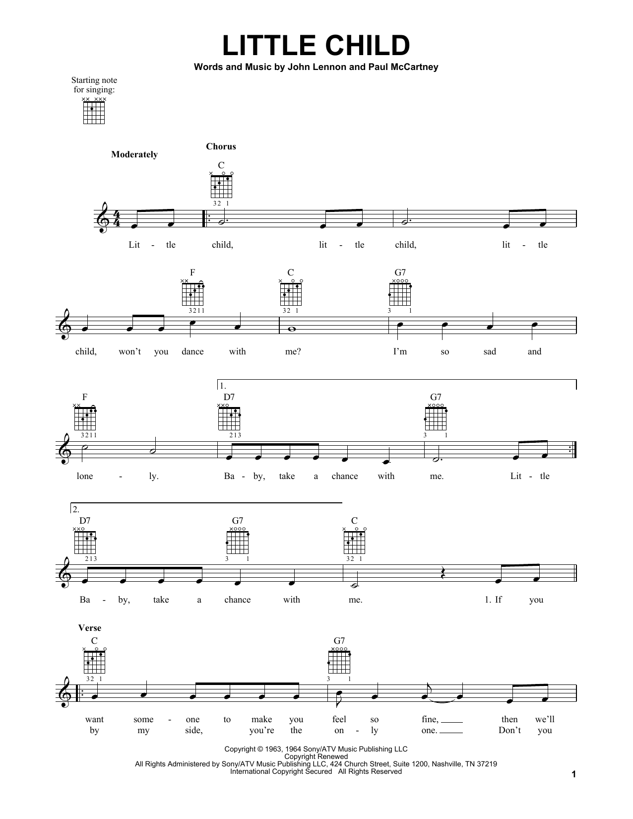 The Beatles Little Child sheet music notes and chords. Download Printable PDF.