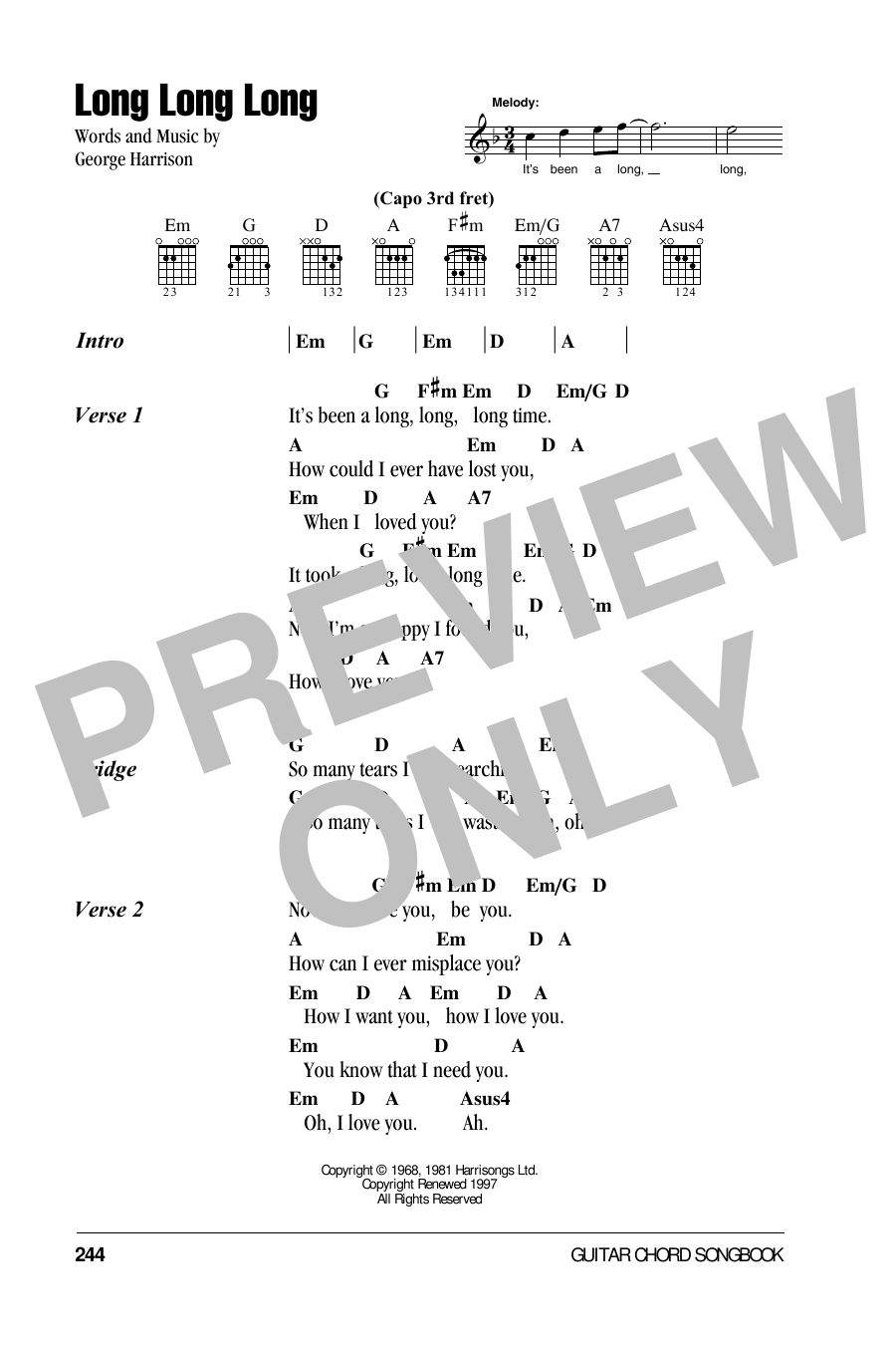 The Beatles Long Long Long sheet music notes and chords. Download Printable PDF.