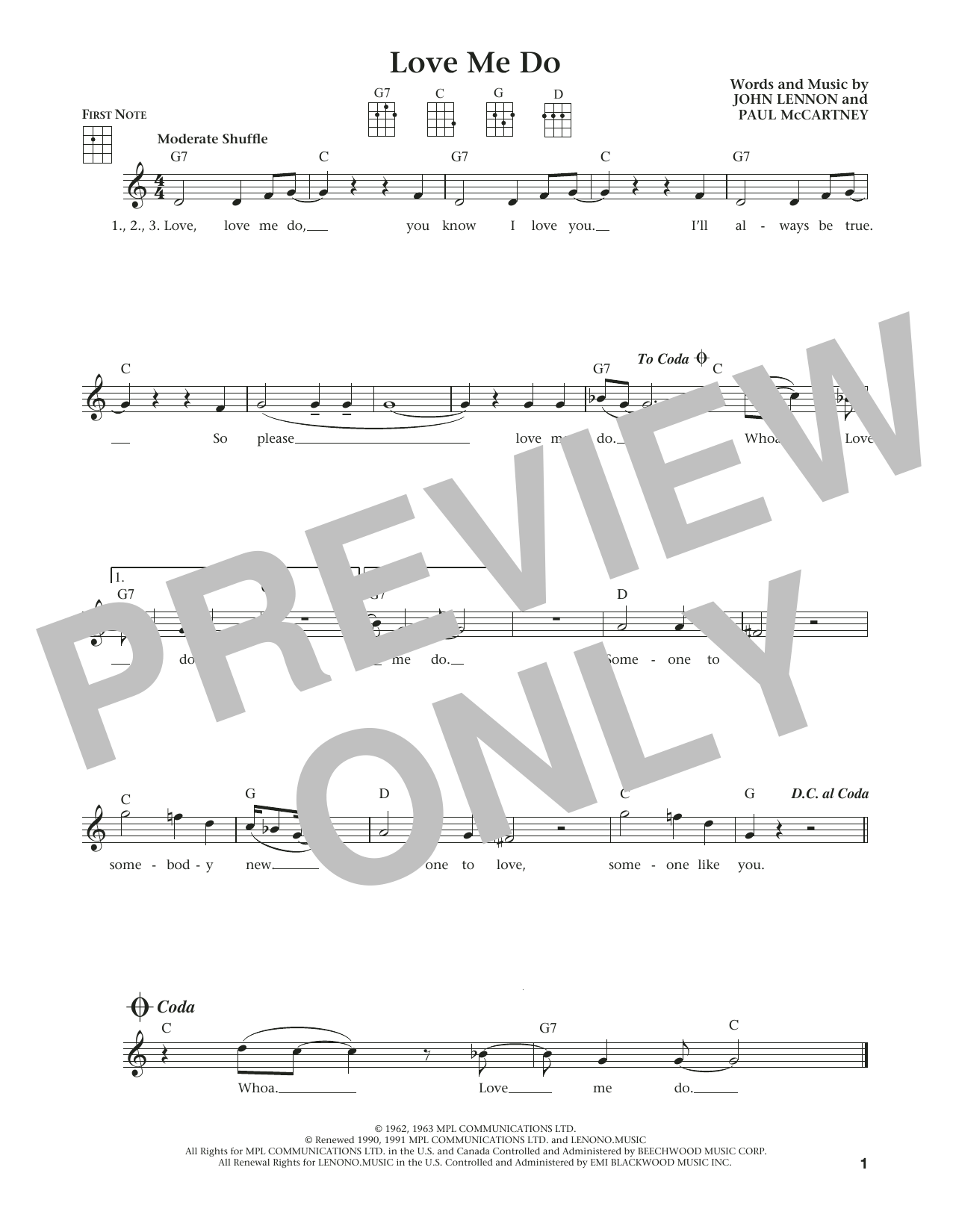 Learn to play The Beatles Love Me Do (from The Daily Ukulele) (arr. Liz and Jim Beloff) sheet music for Ukulele in minutes. Price: 5.9900$ The Beatles Love Me Do (from The Daily Ukulele) (arr. Liz and Jim Beloff) sheet music notes and chords arranged for Ukulele