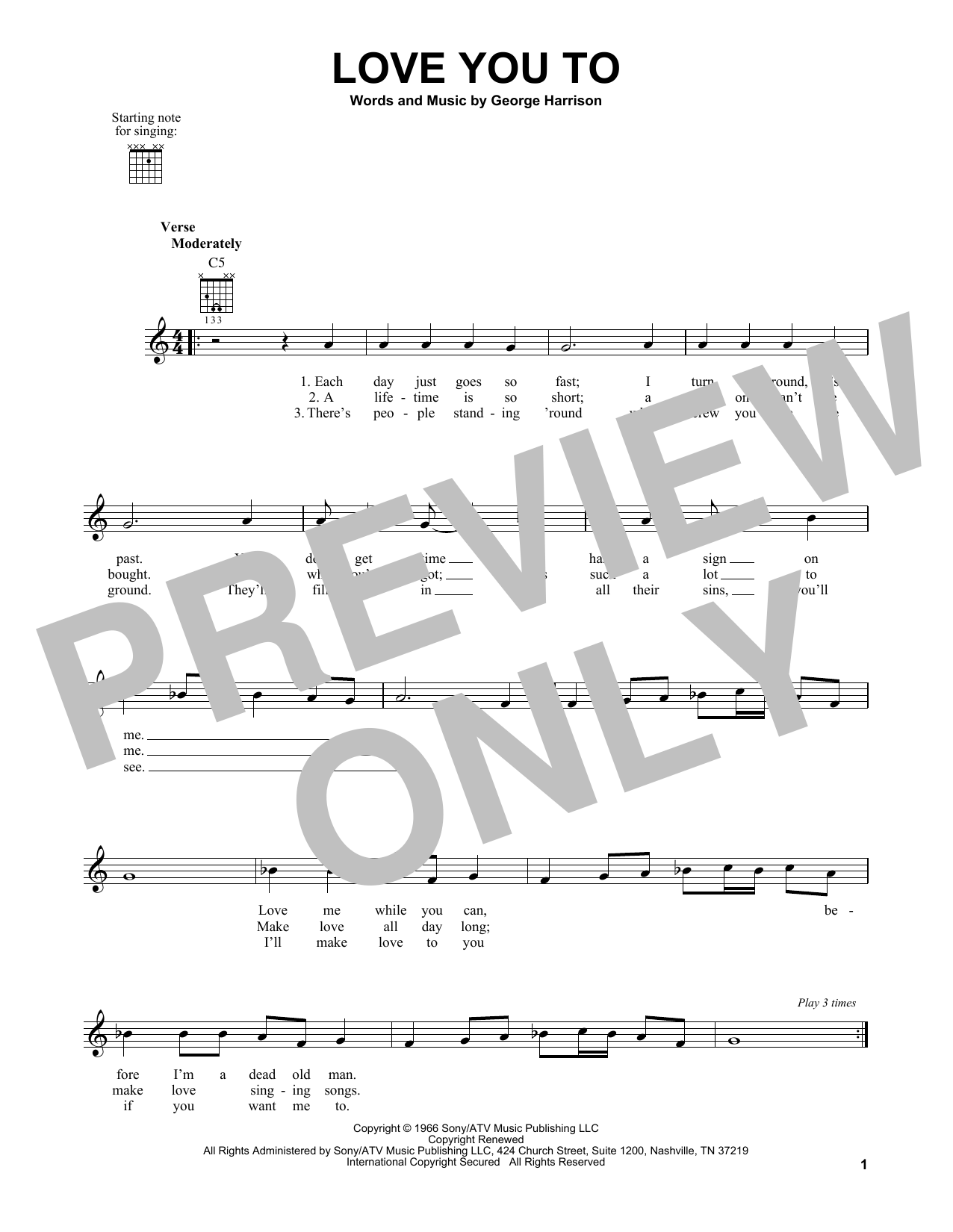 The Beatles Love You To sheet music notes and chords. Download Printable PDF.