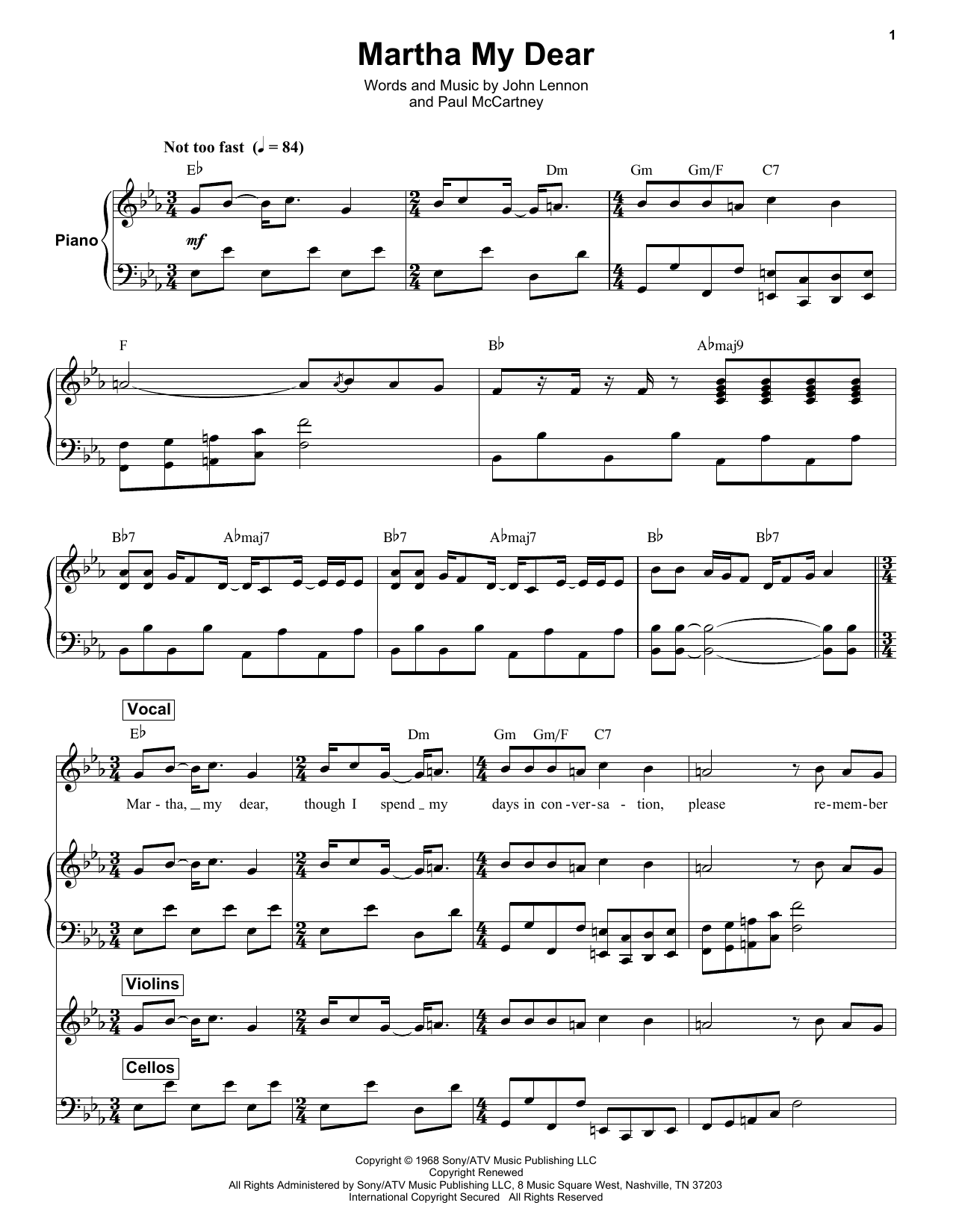 The Beatles Martha My Dear sheet music notes and chords. Download Printable PDF.