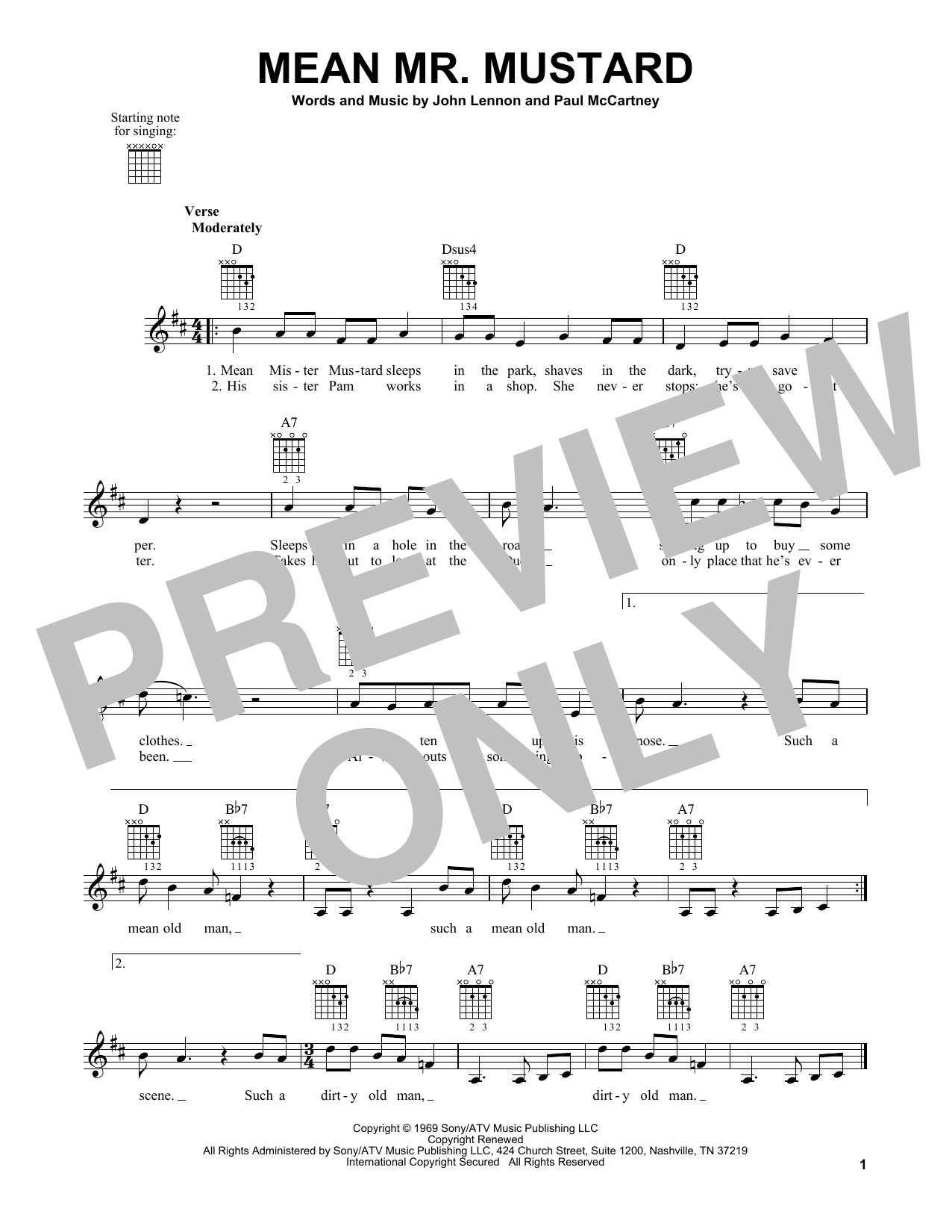 The Beatles Mean Mr. Mustard sheet music notes and chords. Download Printable PDF.