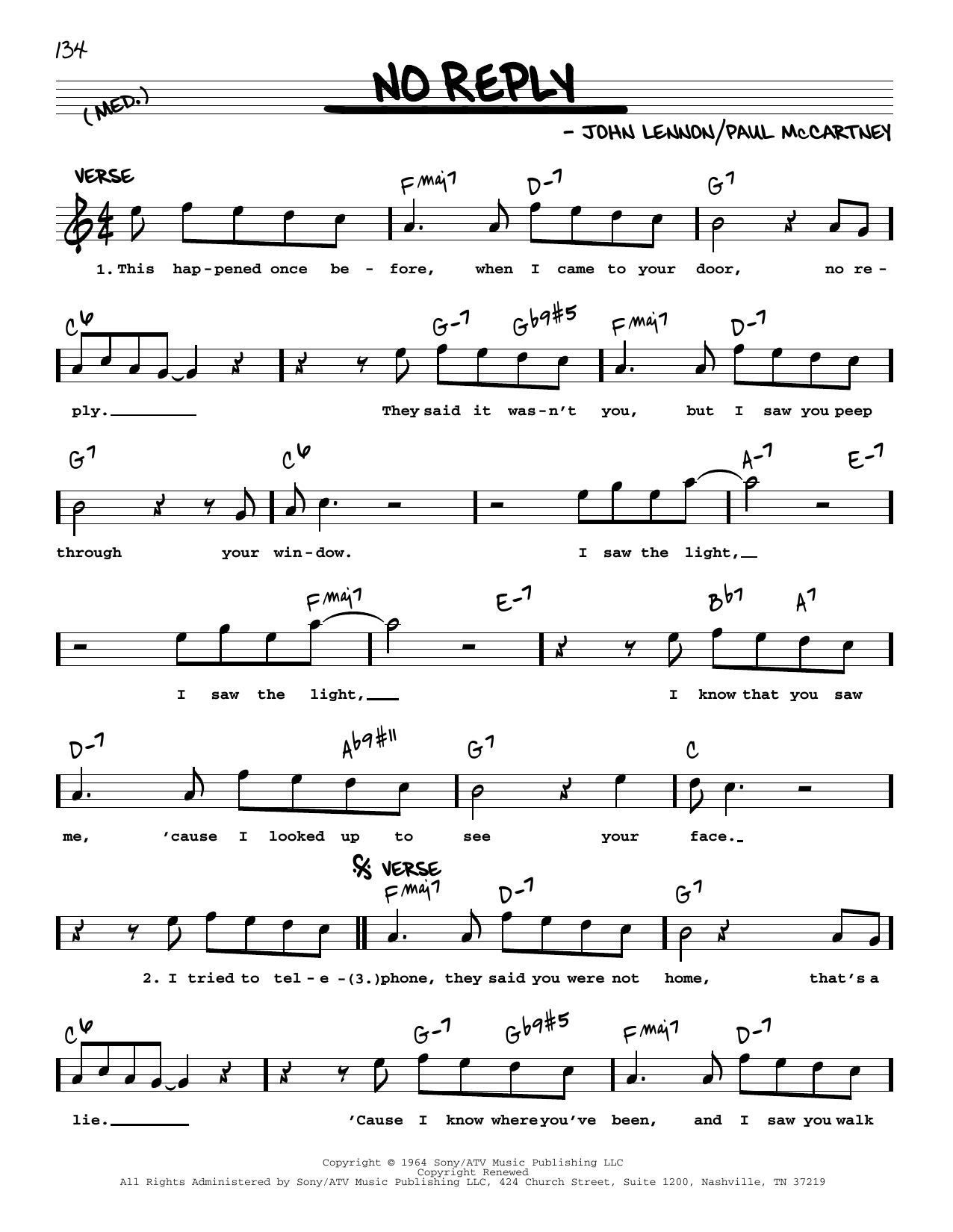 The Beatles No Reply [Jazz version] sheet music notes and chords arranged for Real Book – Melody, Lyrics & Chords