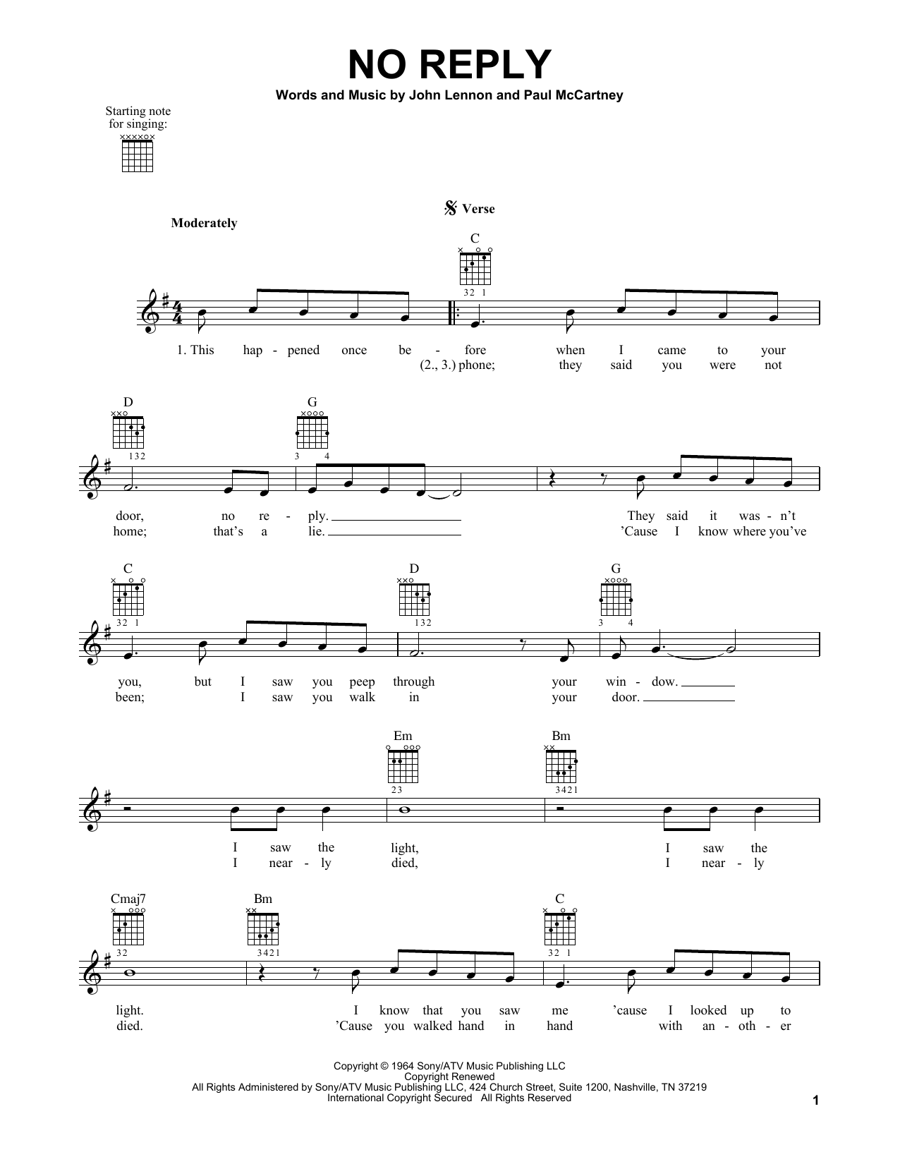 The Beatles No Reply sheet music notes and chords. Download Printable PDF.