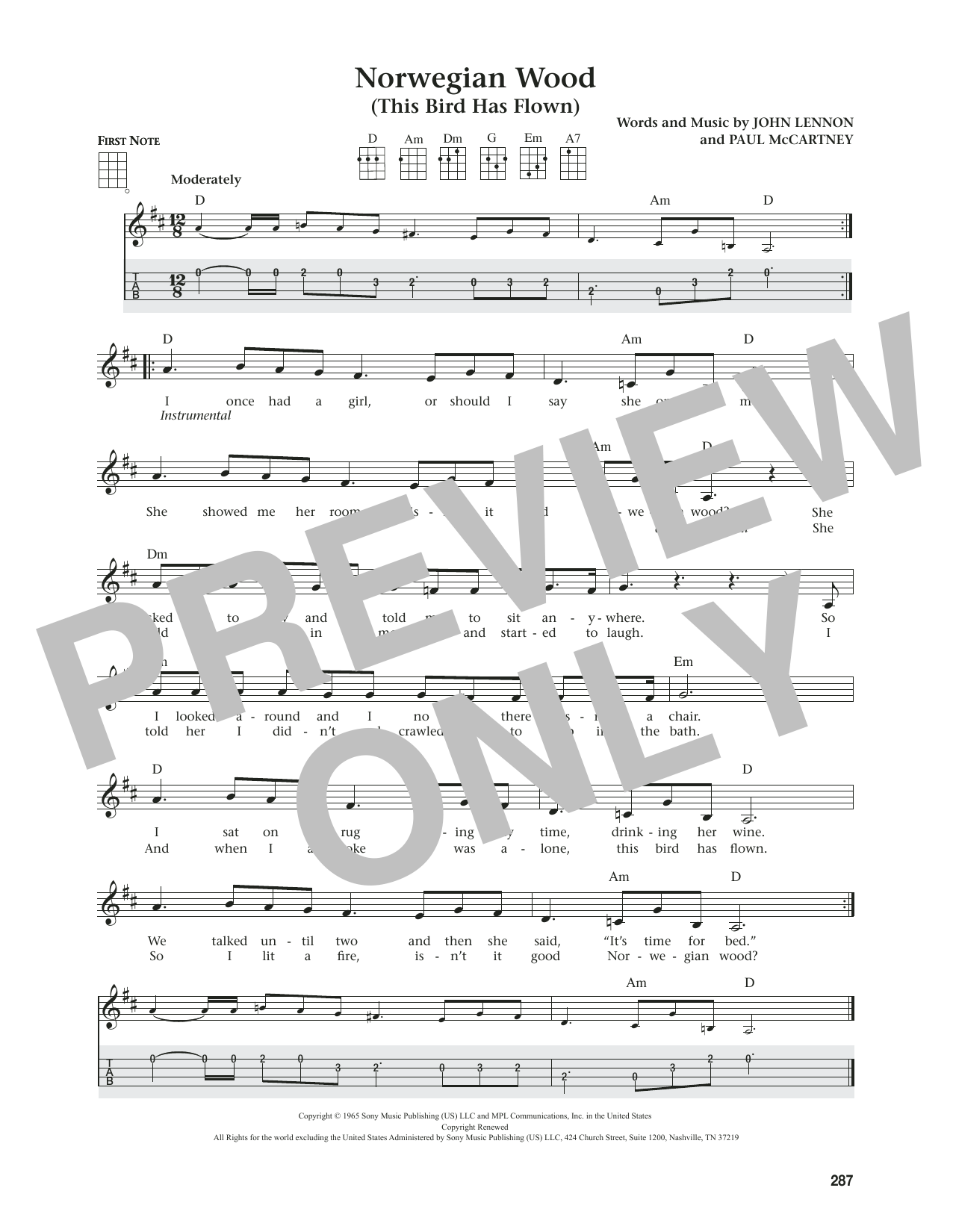 The Beatles Norwegian Wood (This Bird Has Flown) (from The Daily Ukulele) (arr. Jim Beloff) sheet music notes and chords. Download Printable PDF.