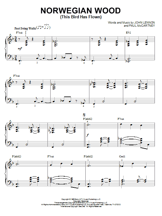 The Beatles Norwegian Wood (This Bird Has Flown) [Jazz version] (arr. Brent Edstrom) sheet music notes and chords. Download Printable PDF.