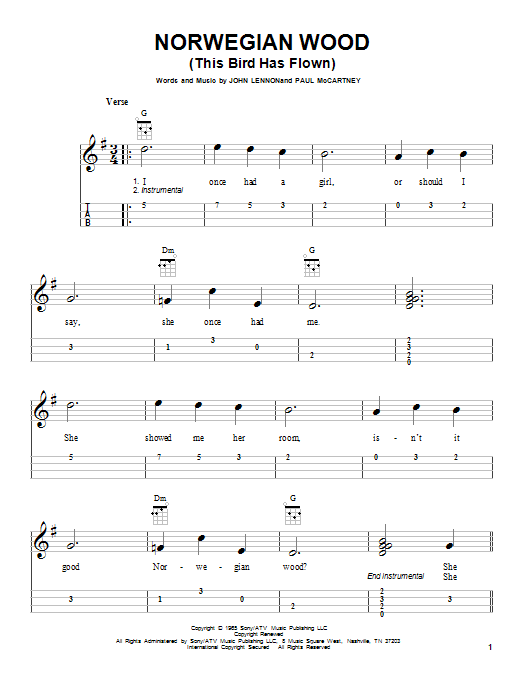 The Beatles Norwegian Wood (This Bird Has Flown) sheet music notes and chords. Download Printable PDF.