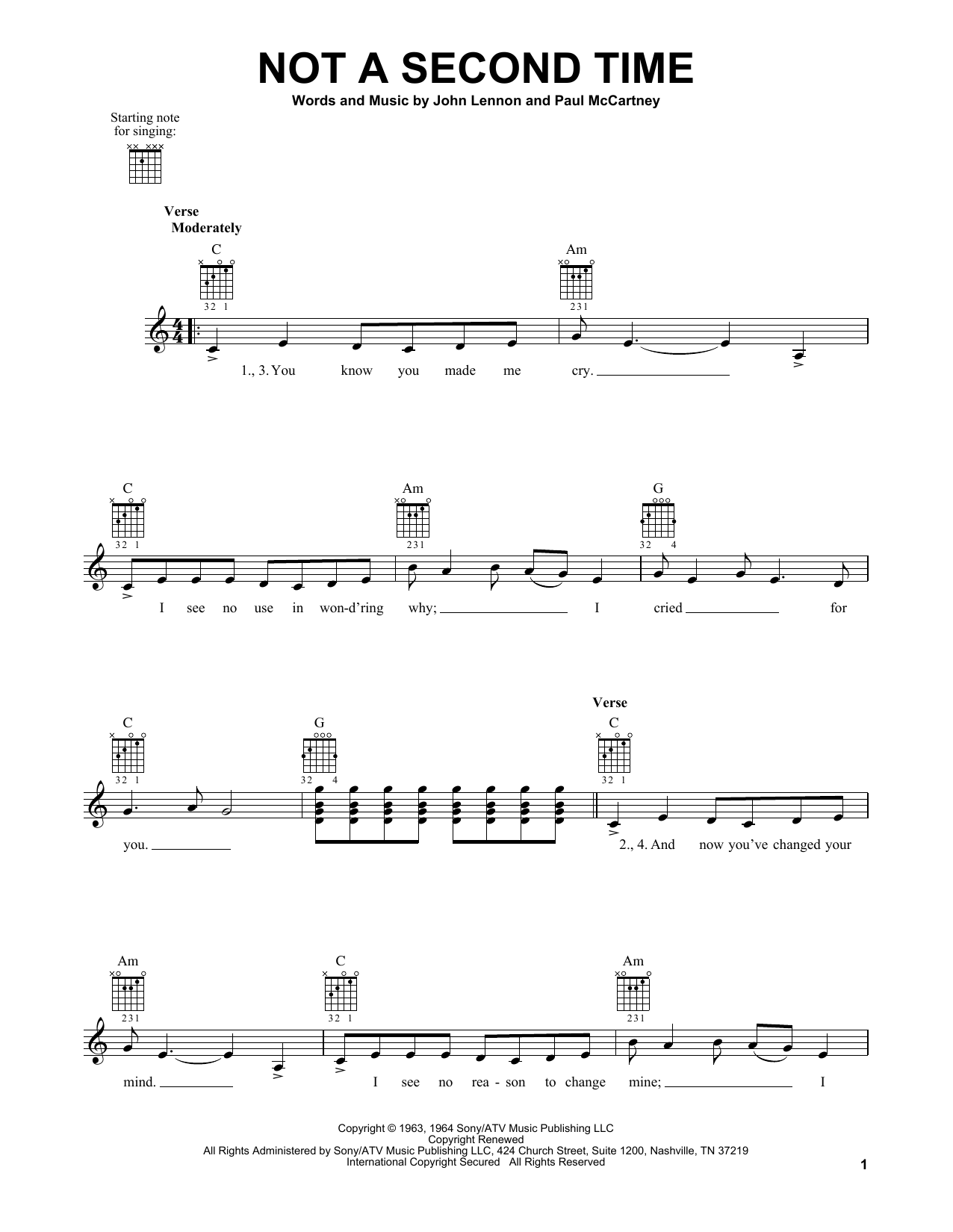 The Beatles Not A Second Time sheet music notes and chords. Download Printable PDF.