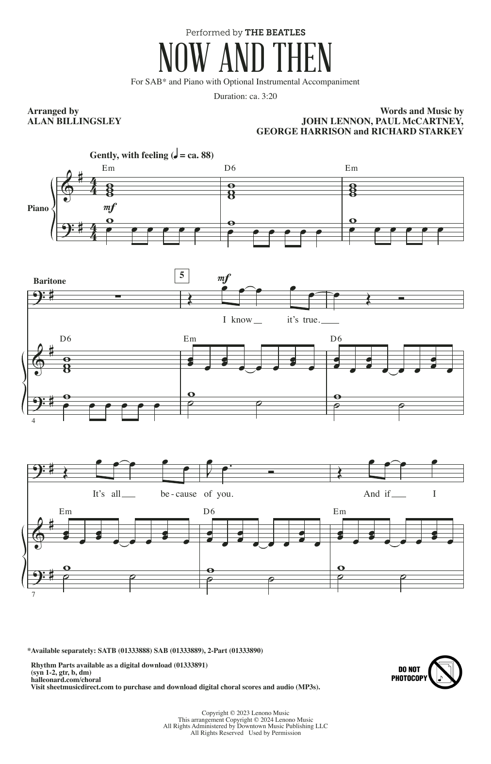 The Beatles Now And Then (arr. Alan Billingsley) sheet music notes and chords arranged for SAB Choir