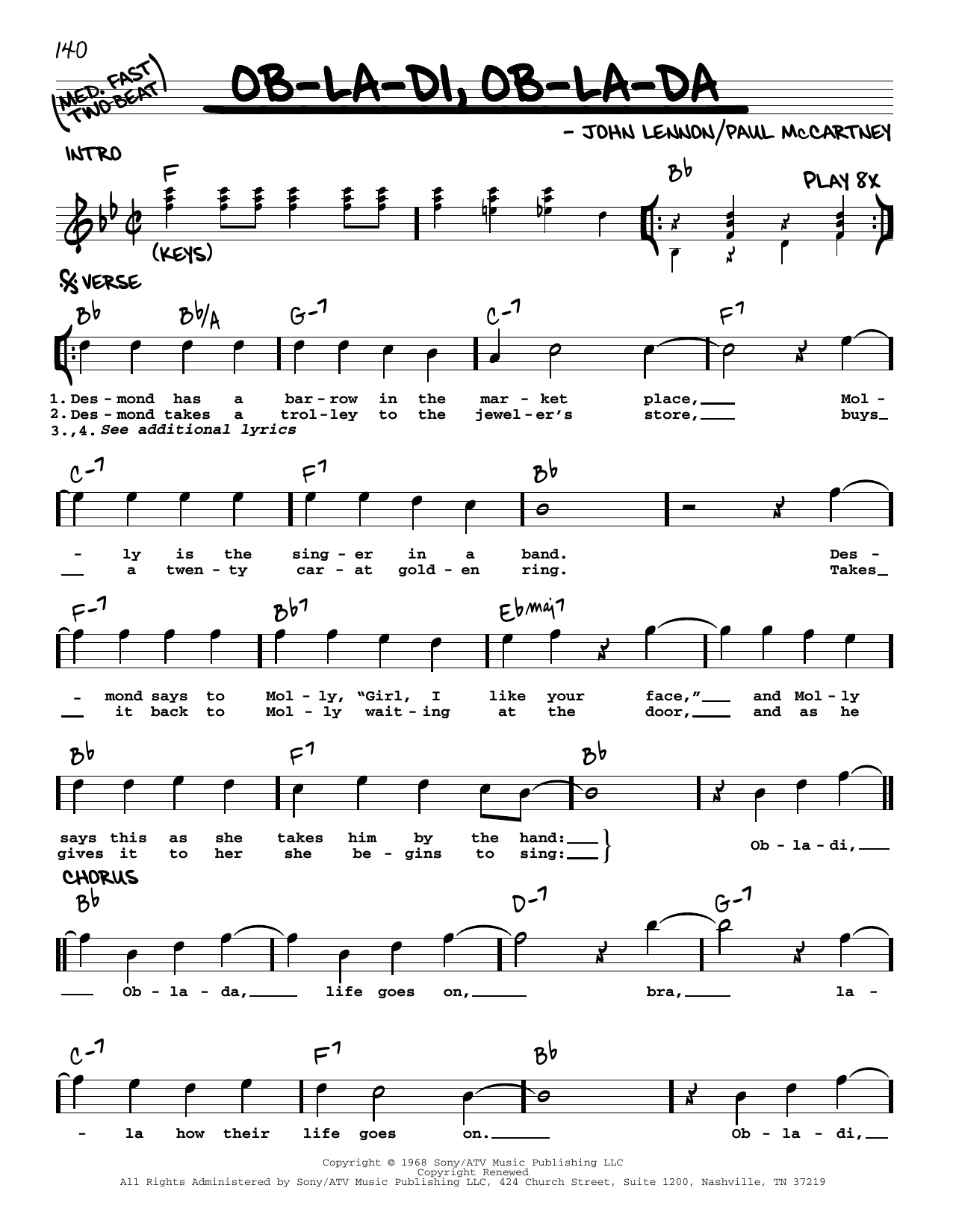 The Beatles Ob-La-Di, Ob-La-Da [Jazz version] sheet music notes and chords. Download Printable PDF.