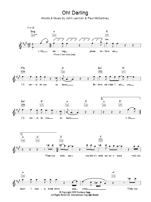 The Beatles Oh! Darling sheet music notes and chords. Download Printable PDF.