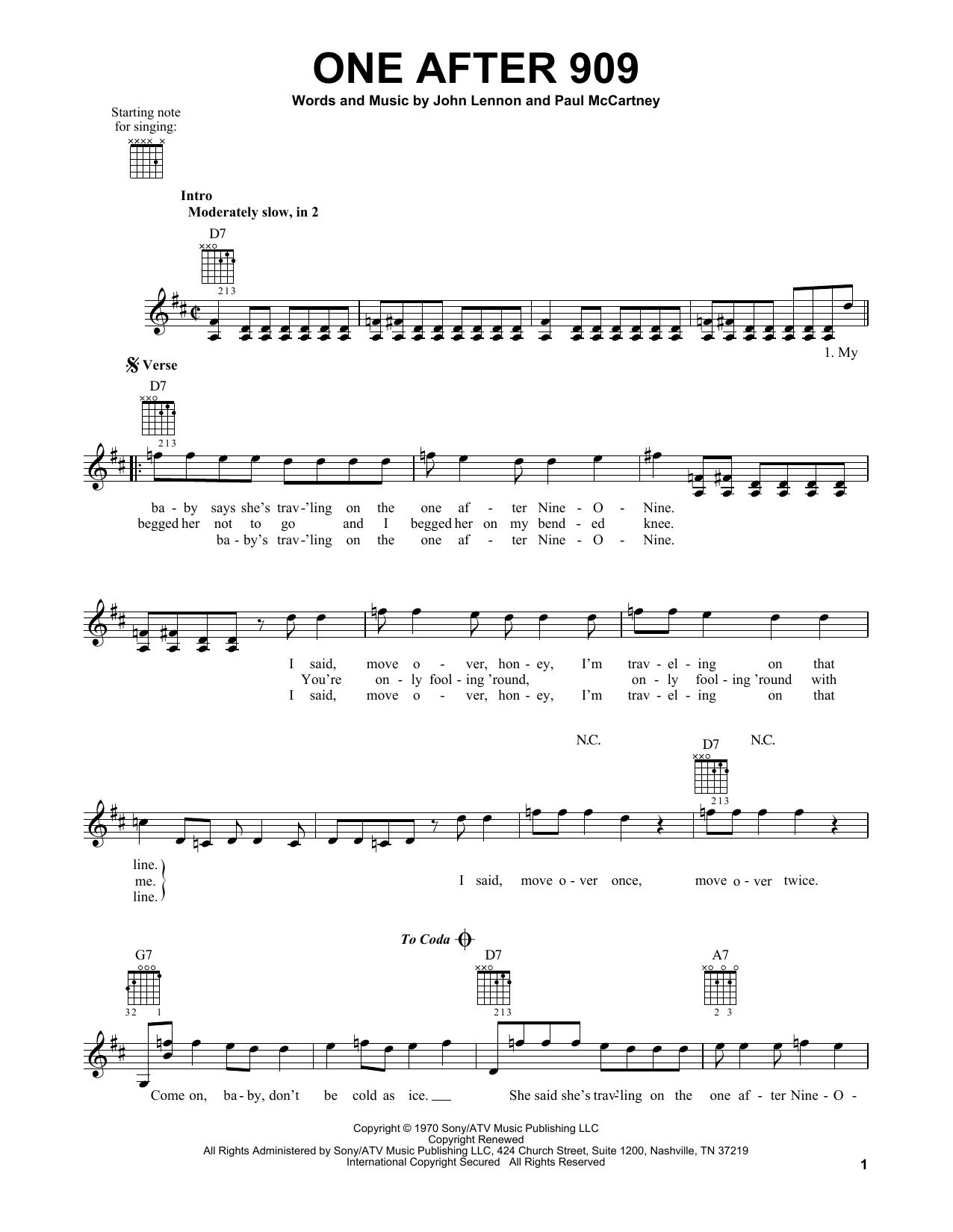 The Beatles One After 909 sheet music notes and chords. Download Printable PDF.