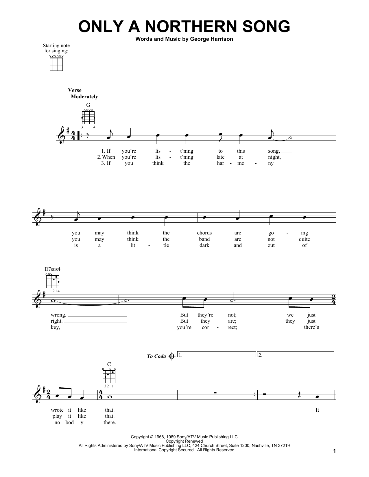 The Beatles Only A Northern Song sheet music notes and chords. Download Printable PDF.