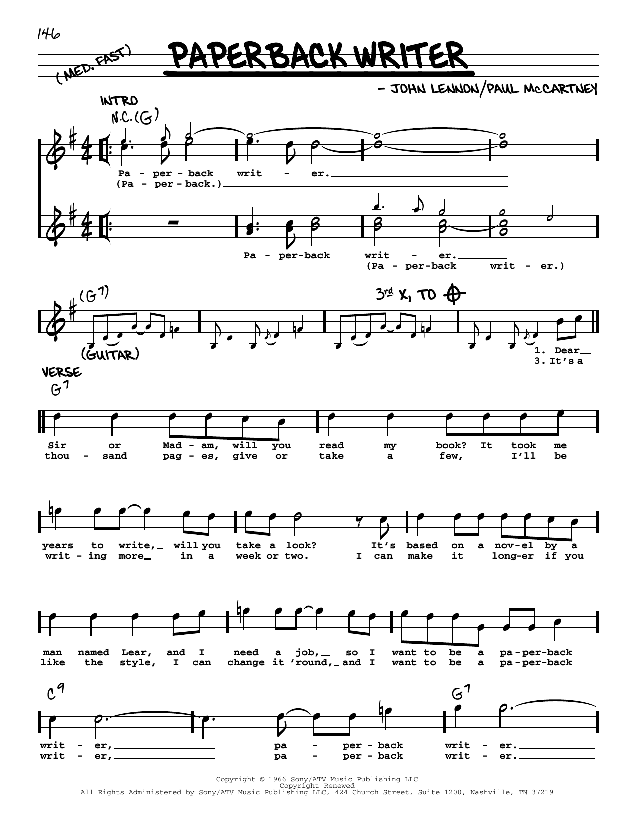 The Beatles Paperback Writer [Jazz version] sheet music notes and chords. Download Printable PDF.