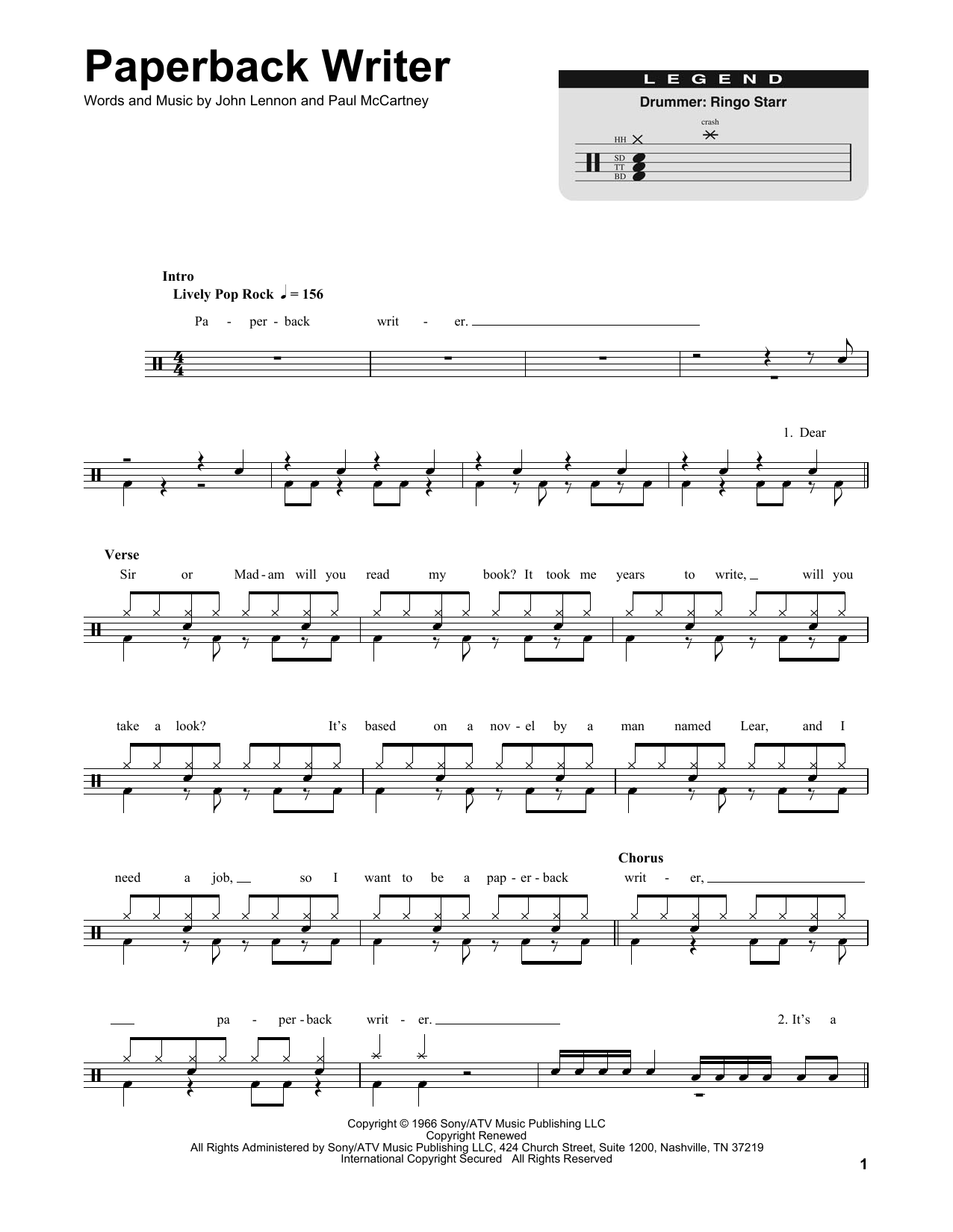 The Beatles Paperback Writer sheet music notes and chords. Download Printable PDF.