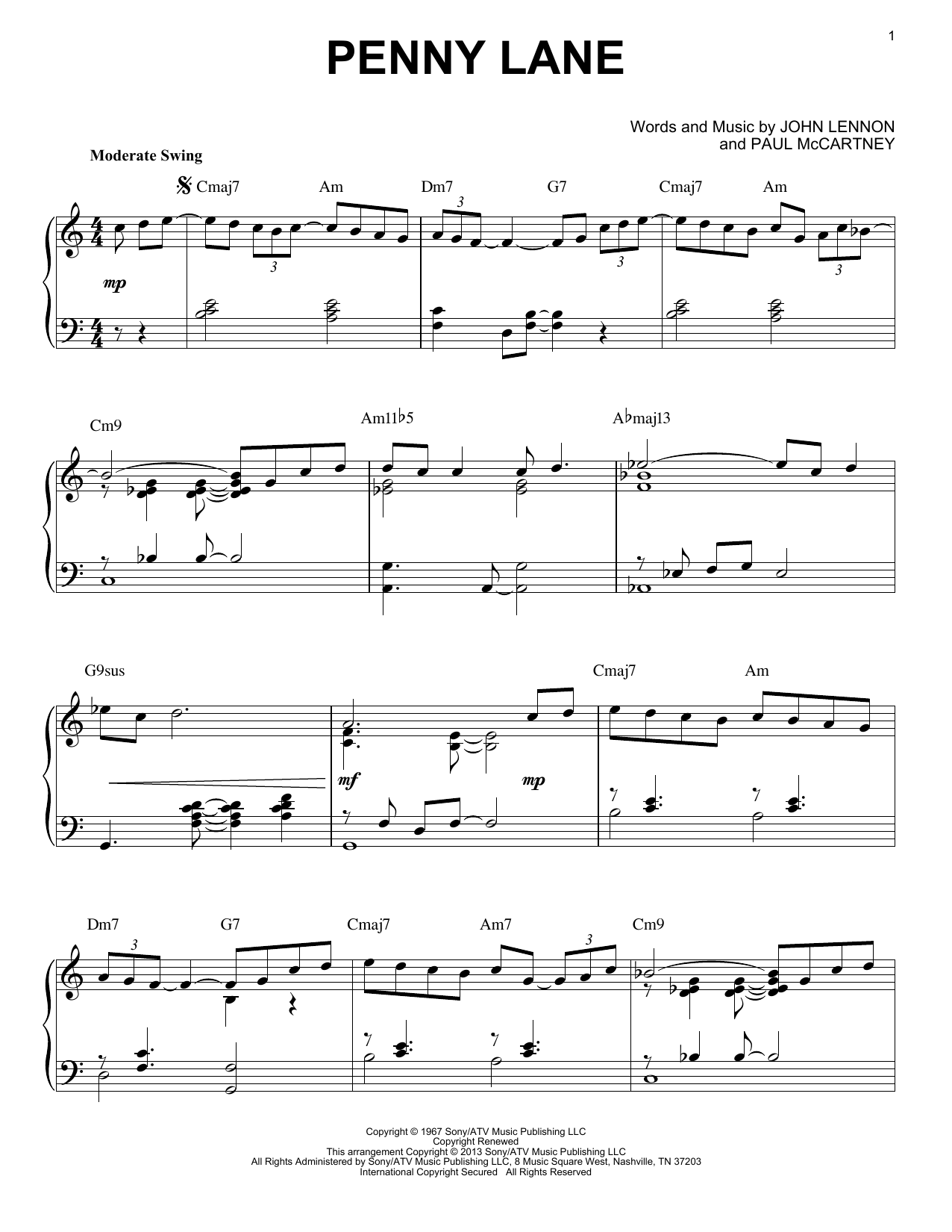 The Beatles Penny Lane [Jazz version] (arr. Brent Edstrom) sheet music notes and chords. Download Printable PDF.