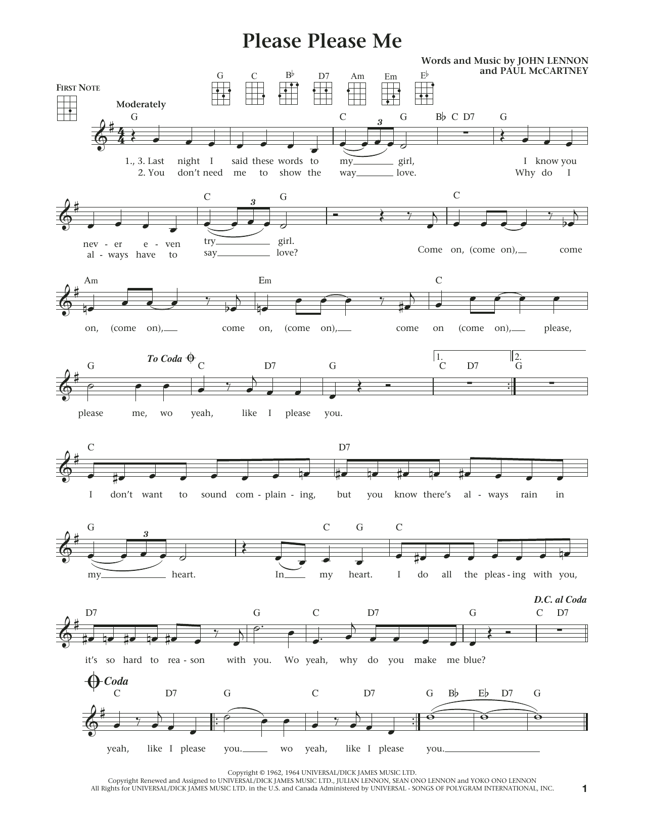 Learn to play The Beatles Please Please Me (from The Daily Ukulele) (arr. Liz and Jim Beloff) sheet music for Ukulele in minutes. Price: 5.9900$ The Beatles Please Please Me (from The Daily Ukulele) (arr. Liz and Jim Beloff) sheet music notes and chords arranged for Ukulele