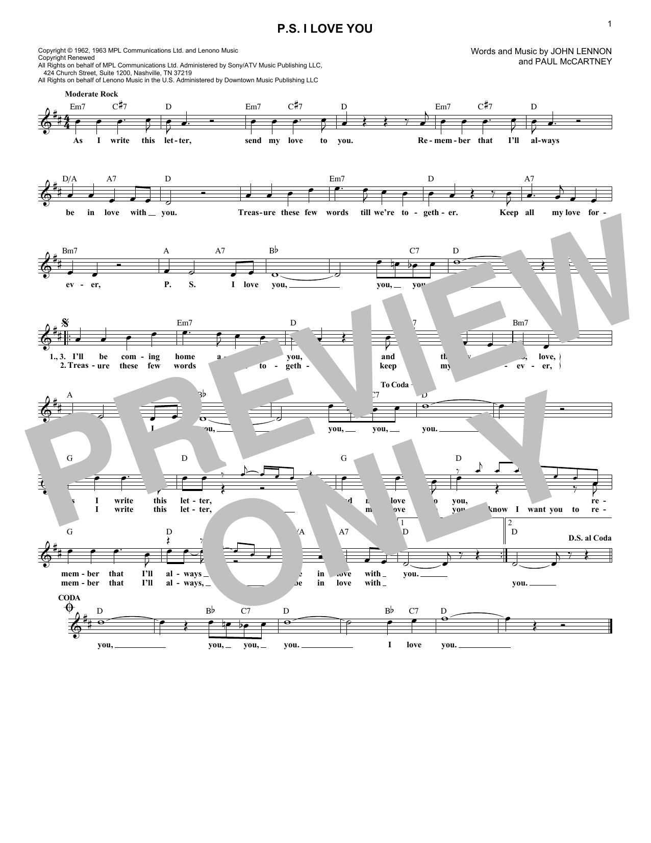 The Beatles P.S. I Love You sheet music notes and chords. Download Printable PDF.