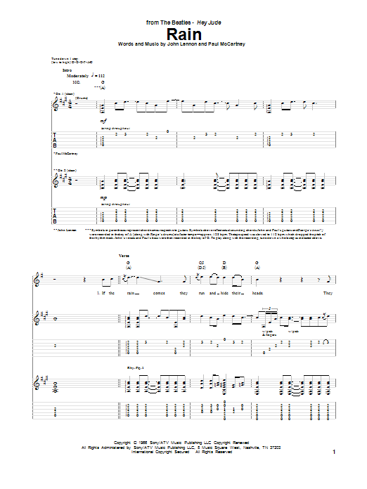 The Beatles Rain sheet music notes and chords. Download Printable PDF.