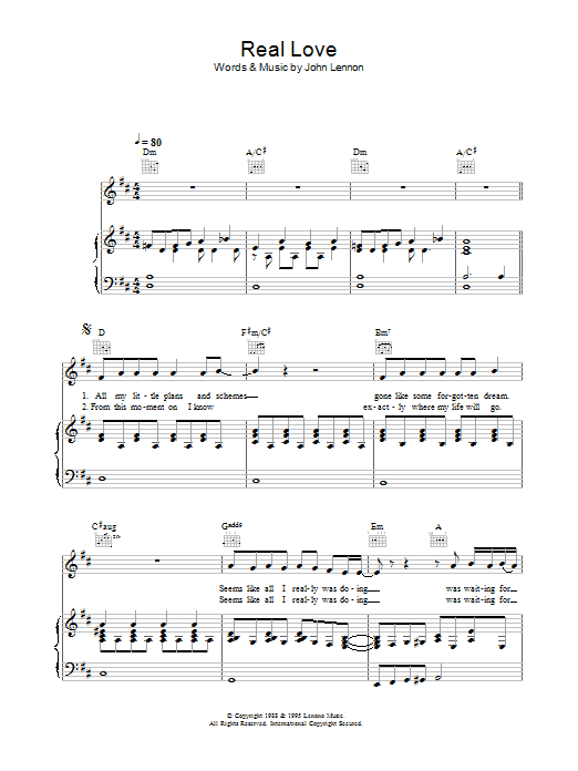 The Beatles Real Love sheet music notes and chords. Download Printable PDF.