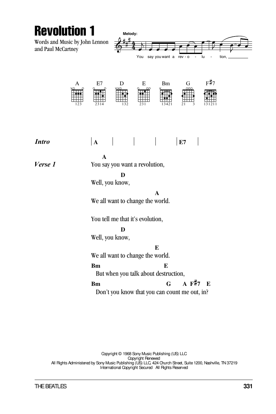 The Beatles Revolution 1 sheet music notes and chords. Download Printable PDF.