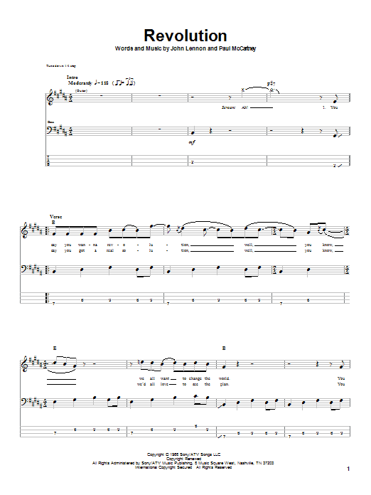 The Beatles Revolution sheet music notes and chords. Download Printable PDF.