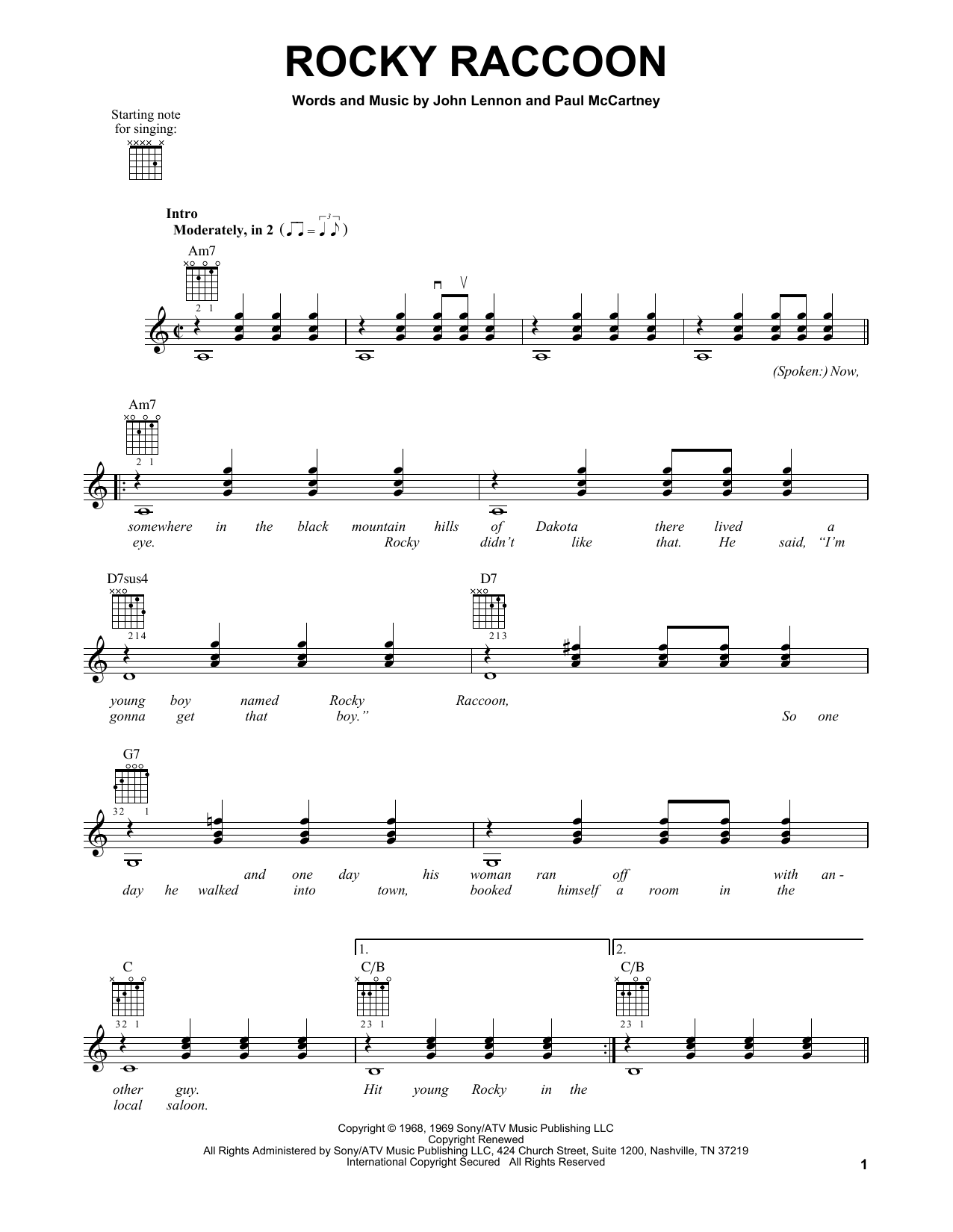 The Beatles Rocky Raccoon sheet music notes and chords. Download Printable PDF.