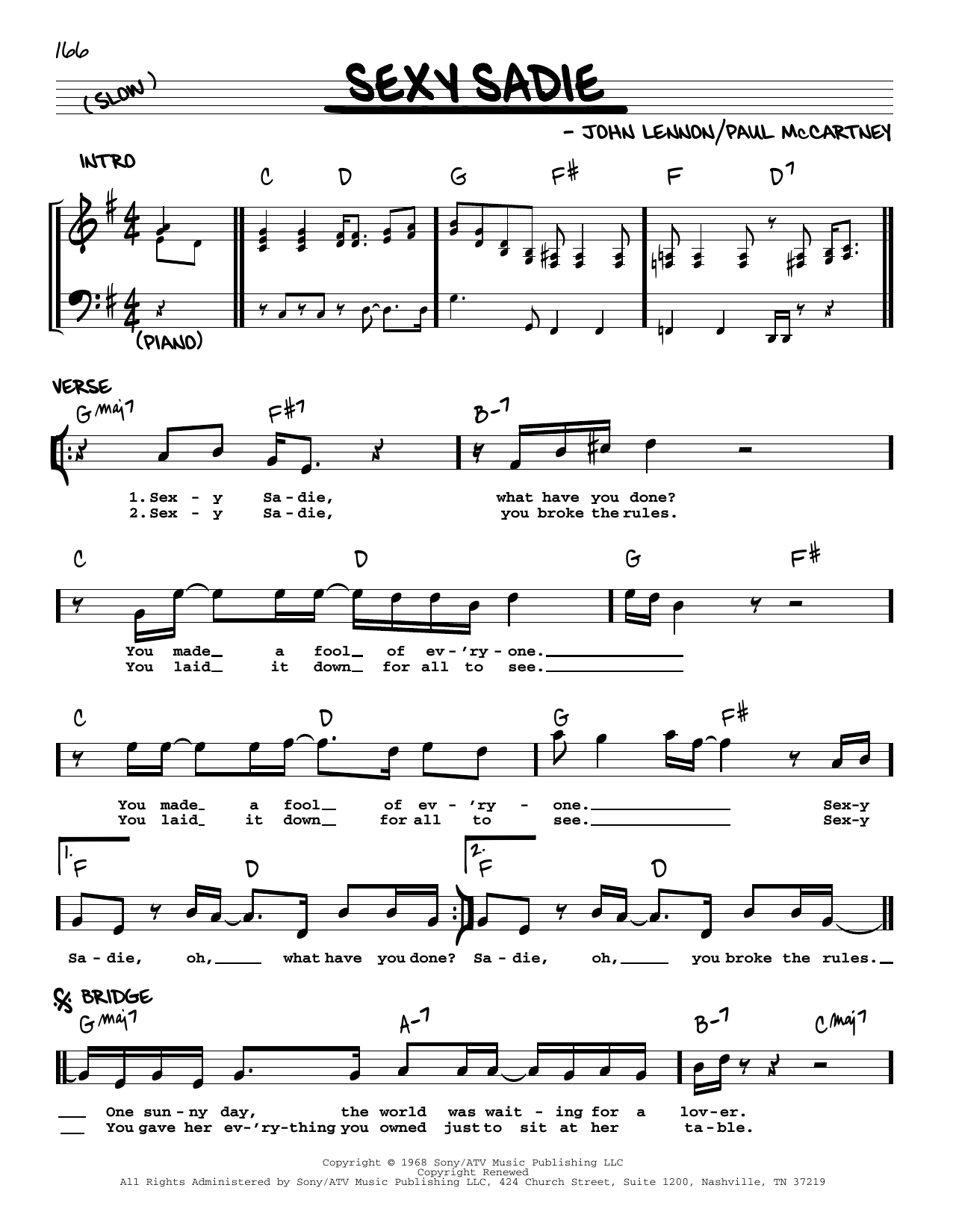 The Beatles Sexy Sadie [Jazz version] sheet music notes and chords arranged for Real Book – Melody, Lyrics & Chords