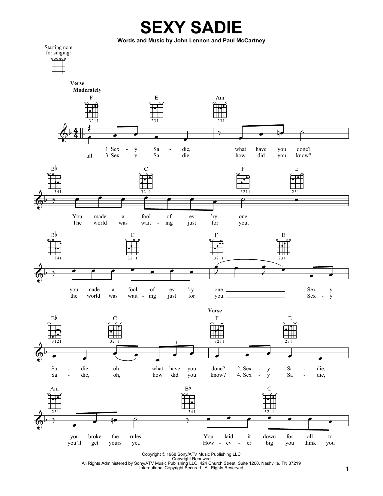 The Beatles Sexy Sadie sheet music notes and chords. Download Printable PDF.