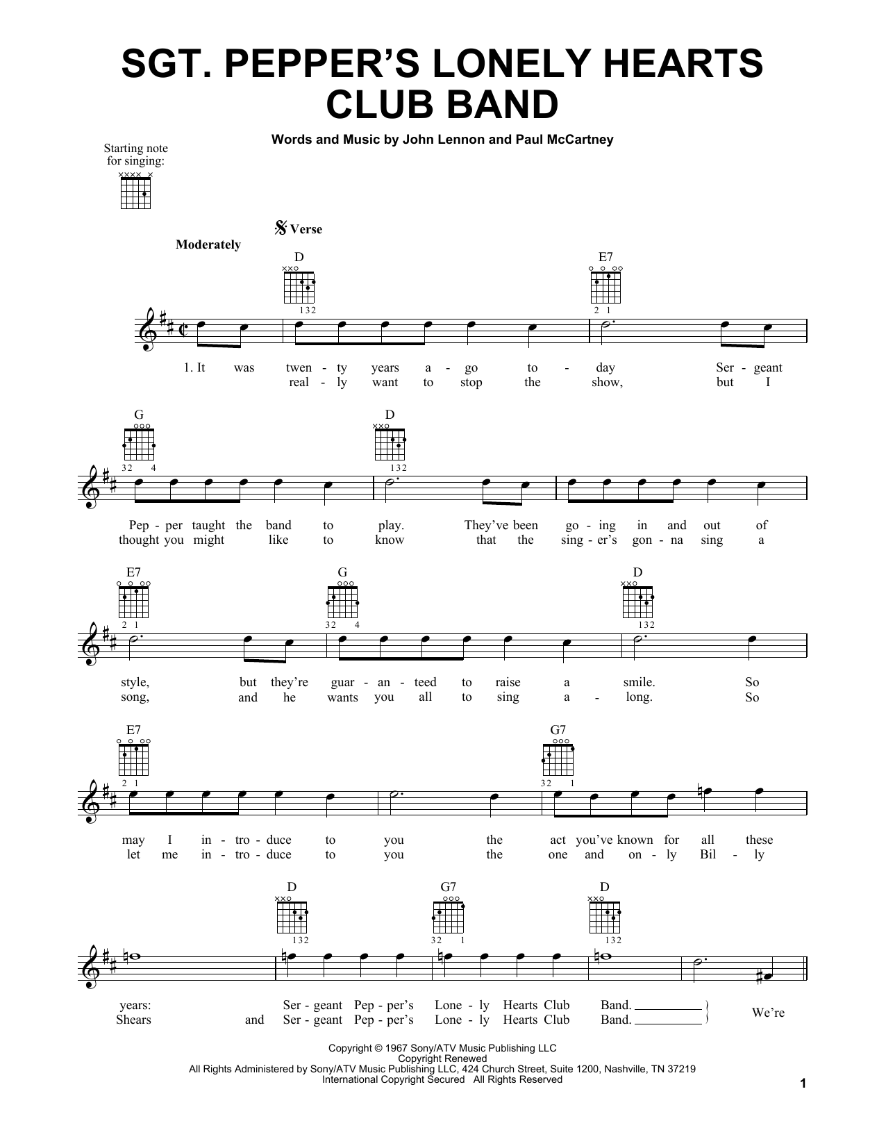 The Beatles Sgt. Pepper's Lonely Hearts Club Band sheet music notes and chords. Download Printable PDF.