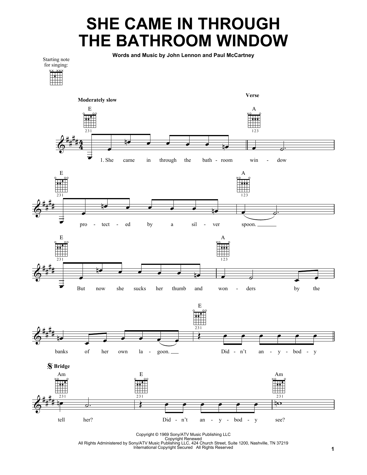 The Beatles She Came In Through The Bathroom Window sheet music notes and chords. Download Printable PDF.