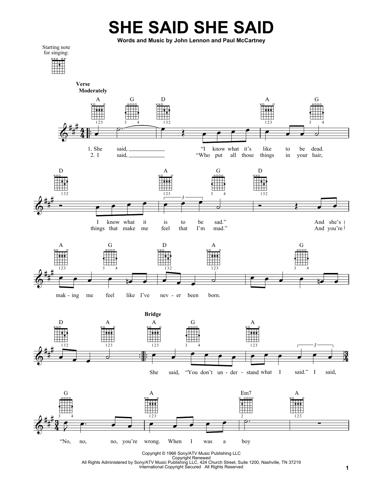 The Beatles She Said She Said sheet music notes and chords. Download Printable PDF.