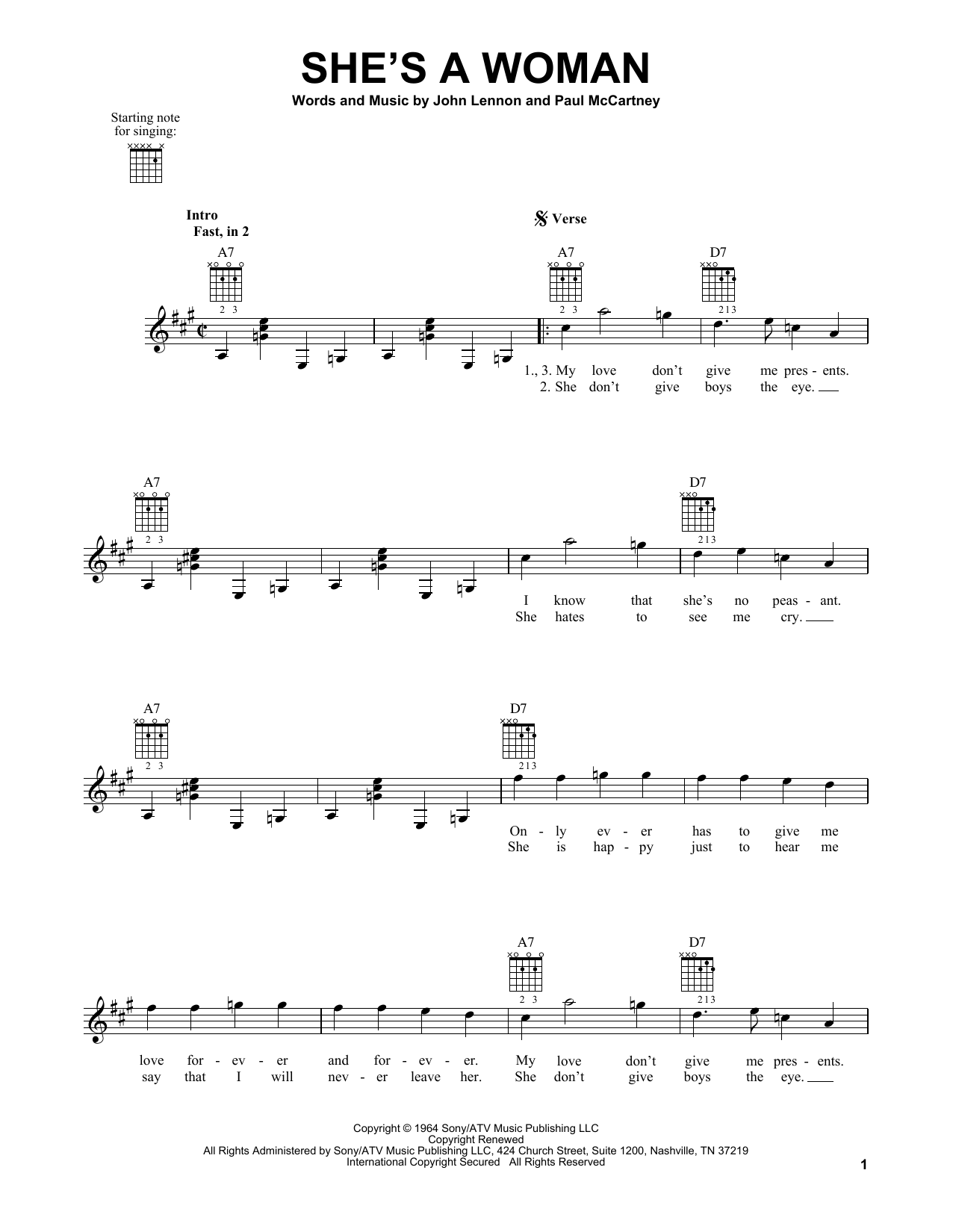 The Beatles She's A Woman sheet music notes and chords. Download Printable PDF.