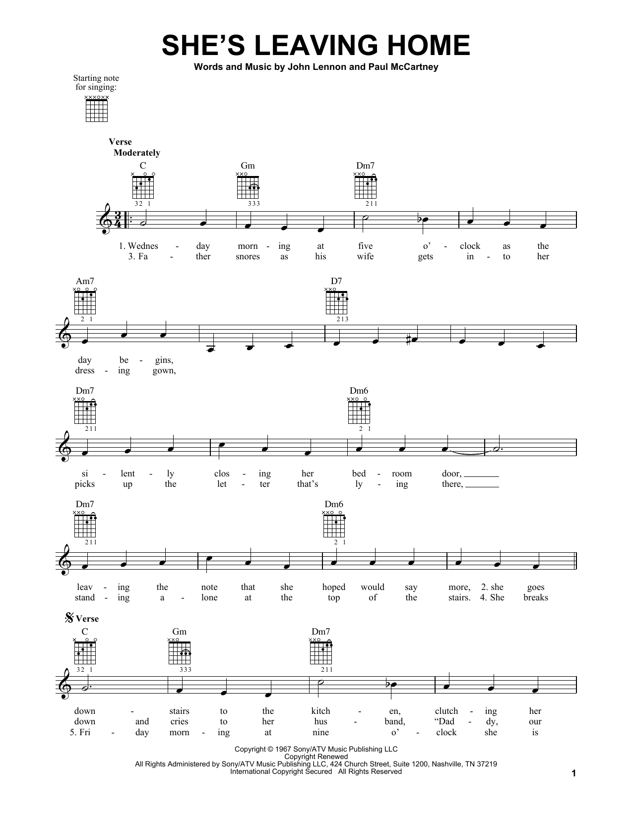 The Beatles She's Leaving Home sheet music notes and chords. Download Printable PDF.