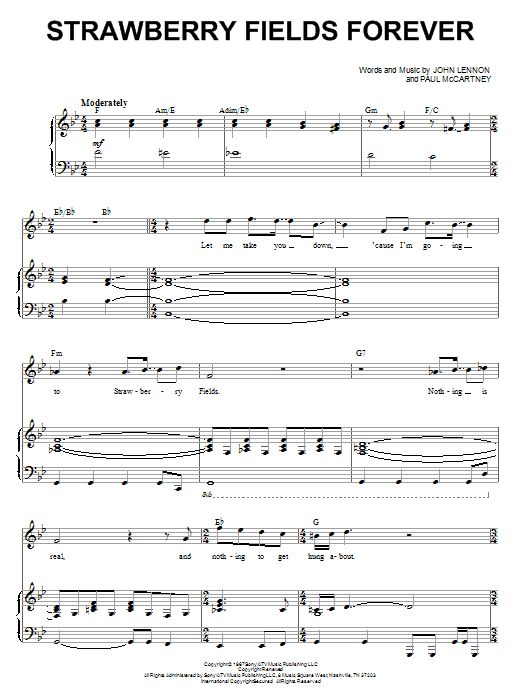 The Beatles Strawberry Fields Forever sheet music notes and chords. Download Printable PDF.