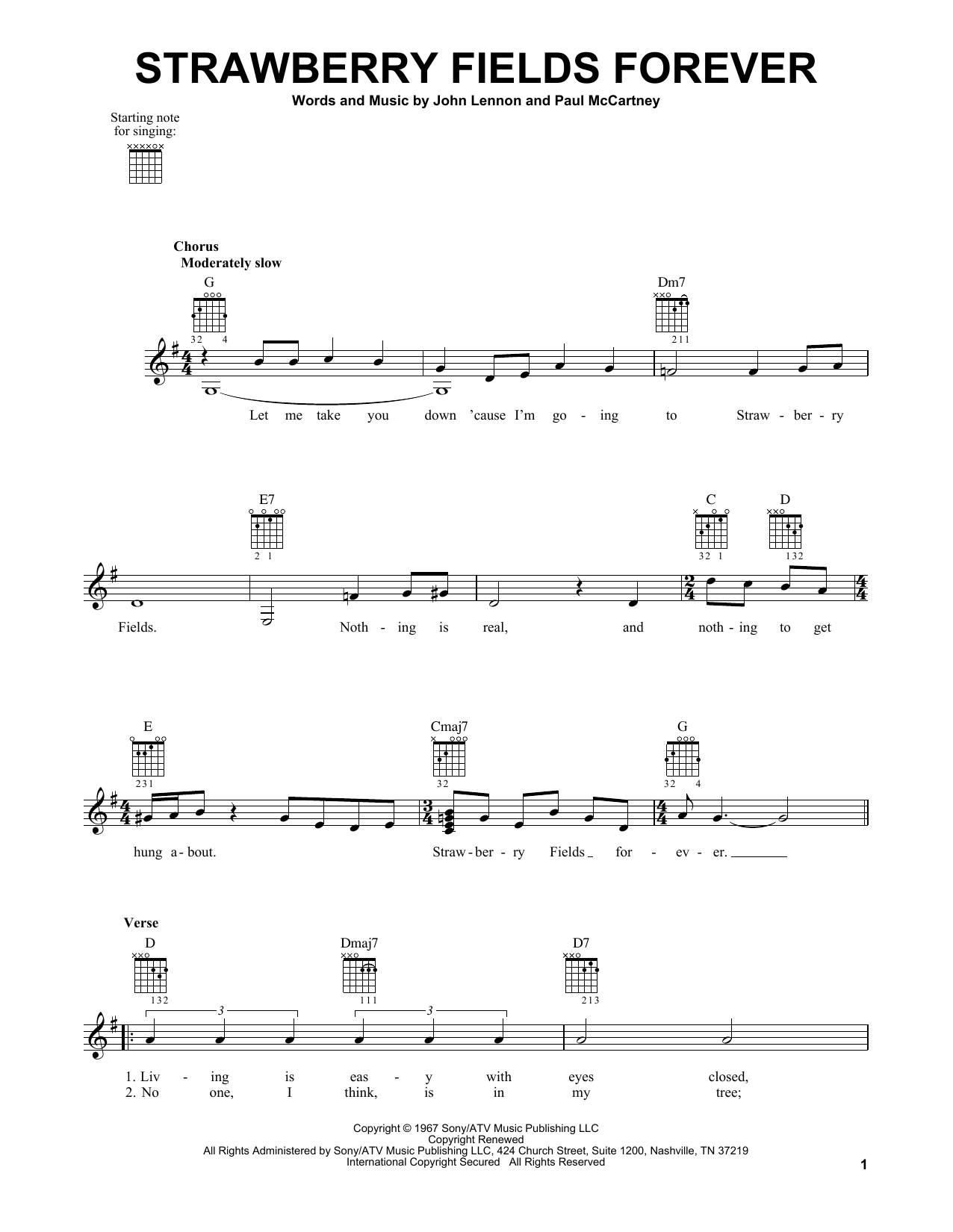 The Beatles Strawberry Fields Forever sheet music notes and chords. Download Printable PDF.