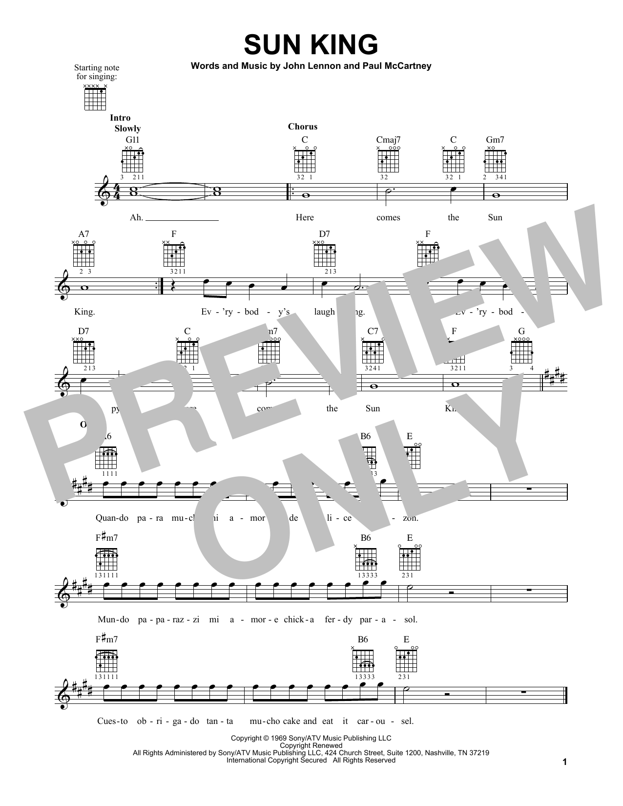 The Beatles Sun King sheet music notes and chords. Download Printable PDF.