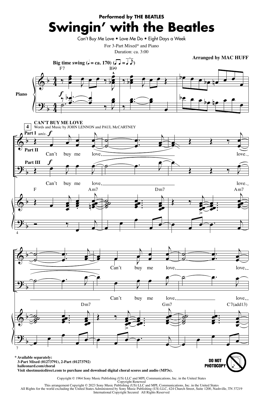 The Beatles Swingin' With The Beatles (Medley) (arr. Mac Huff) sheet music notes and chords arranged for 2-Part Choir