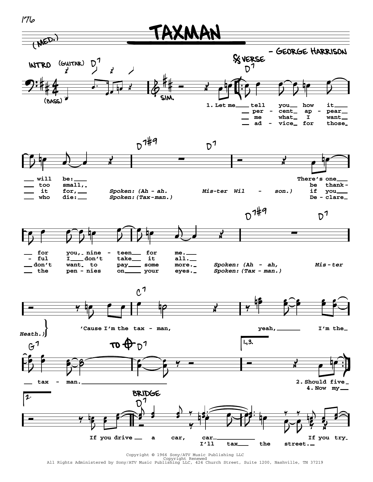 The Beatles Taxman [Jazz version] sheet music notes and chords arranged for Real Book – Melody, Lyrics & Chords